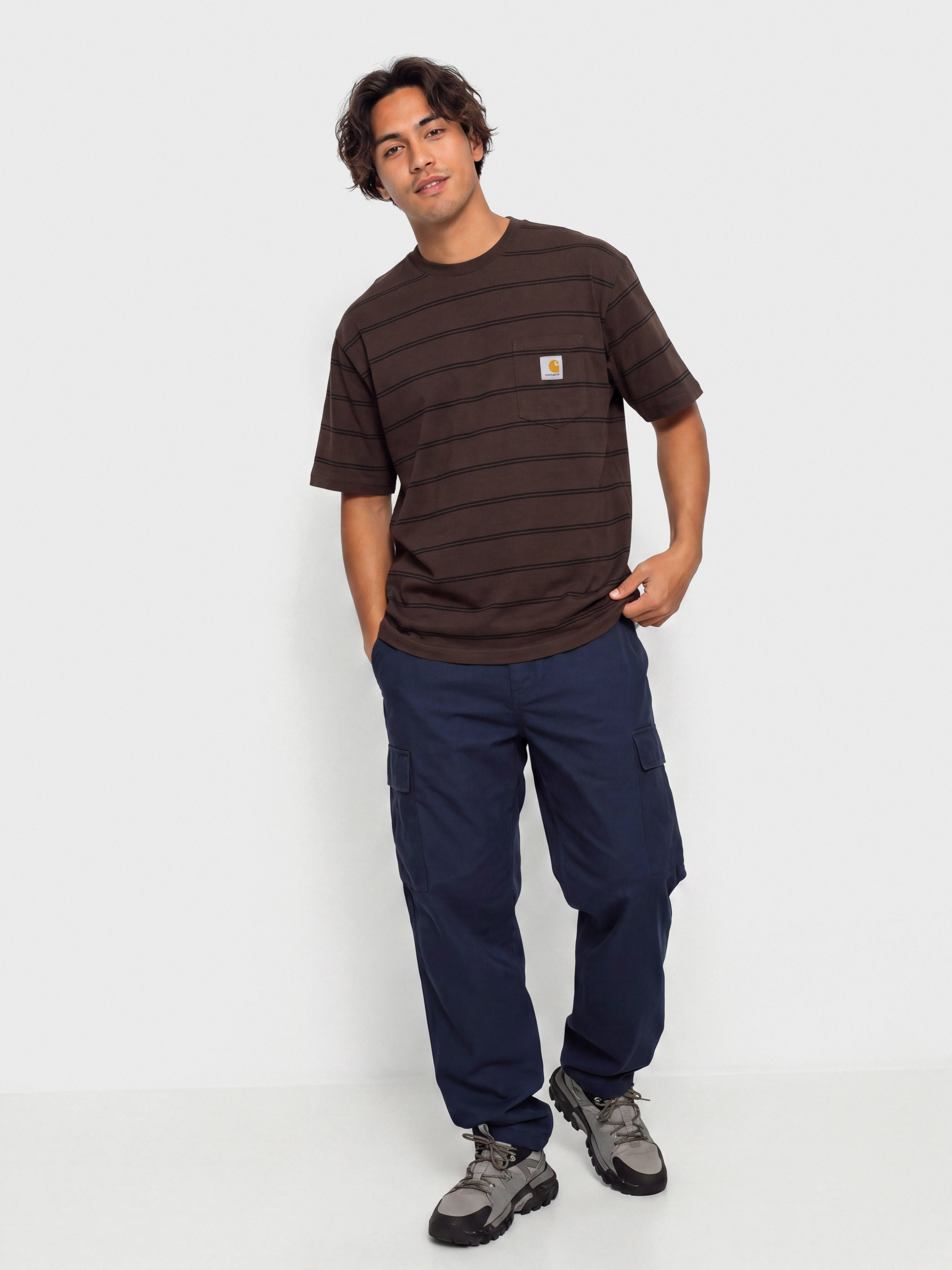 Carhartt WIP T-Shirt Cardona Pocket (cardona stripe natural/palisander/garment dyed)