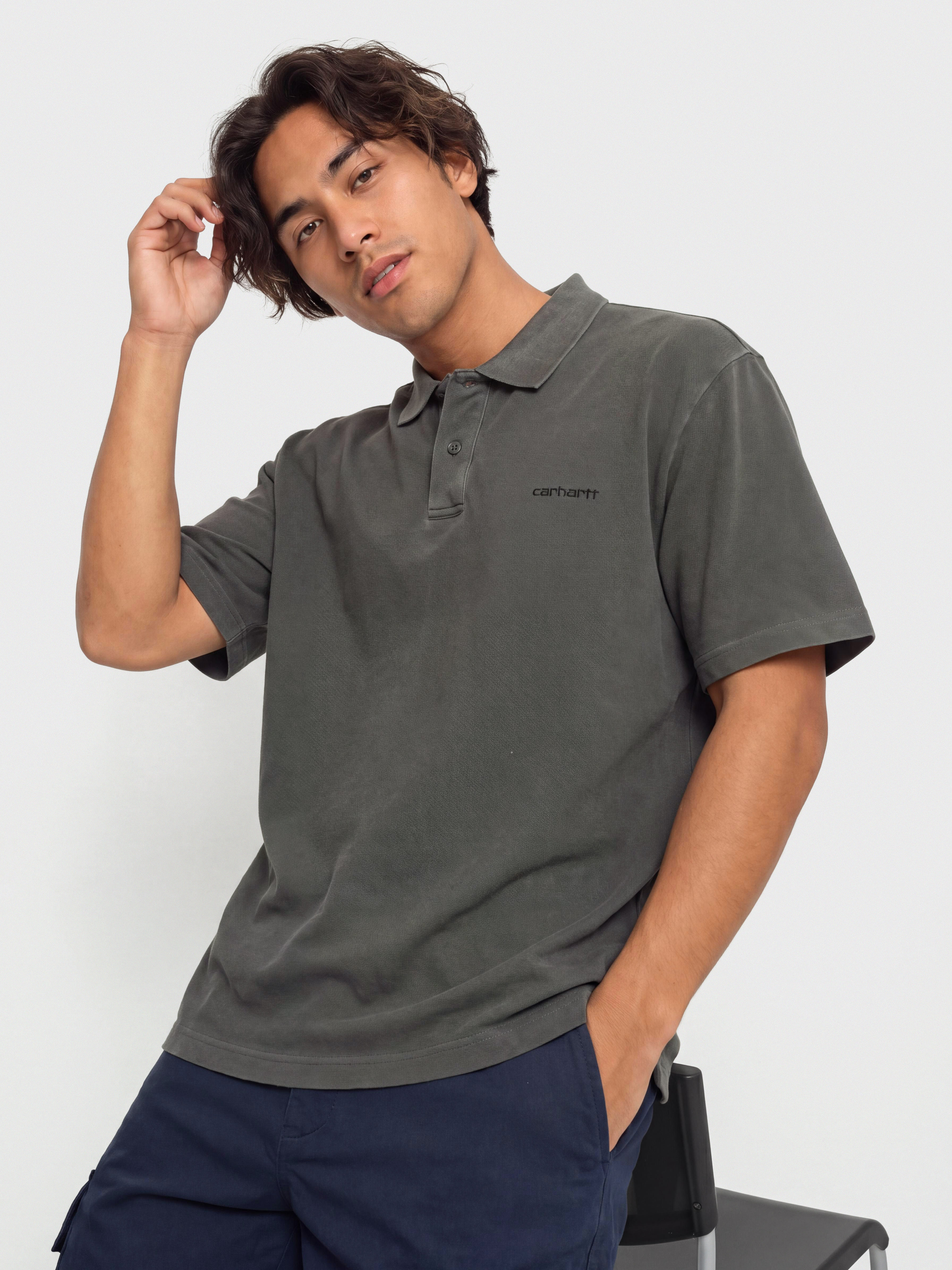 Carhartt WIP T-Shirt Wayne Polo (black/garment dyed)