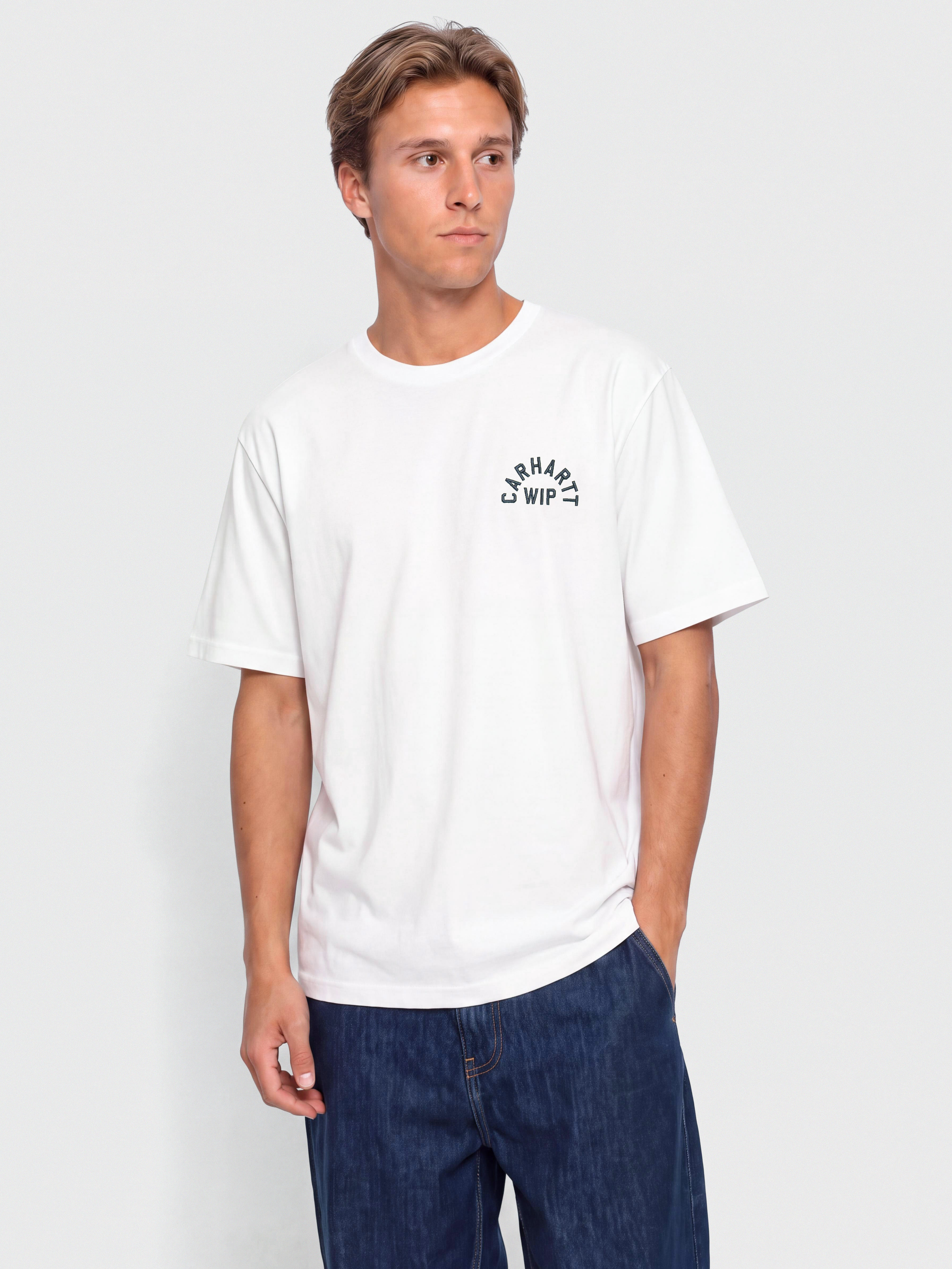 Carhartt WIP Arch Script T-Shirt (white/dark navy)