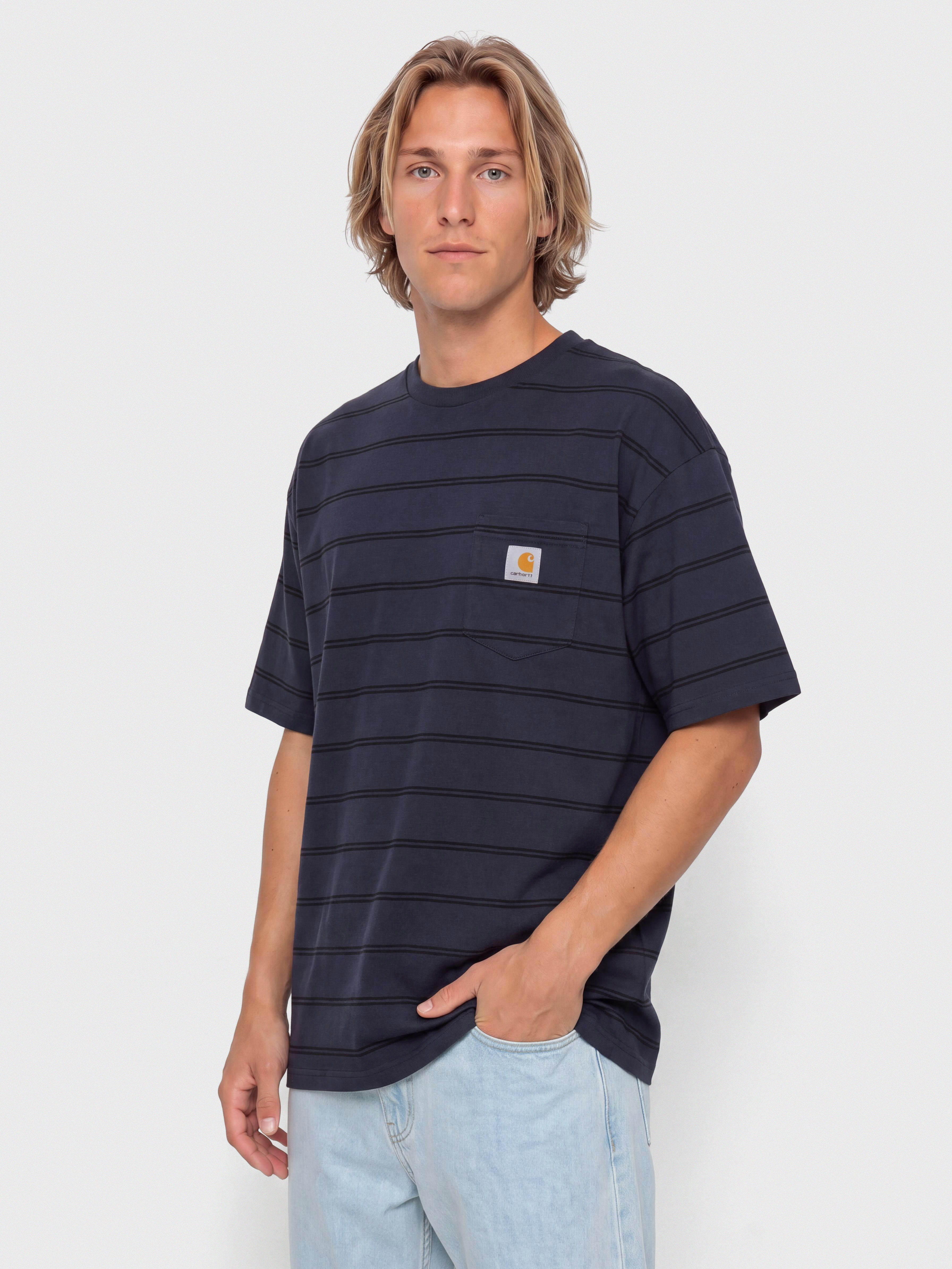 Carhartt WIP Cardona Pocket T-Shirt (cardona stripe natural/dark navy/garment dyed)