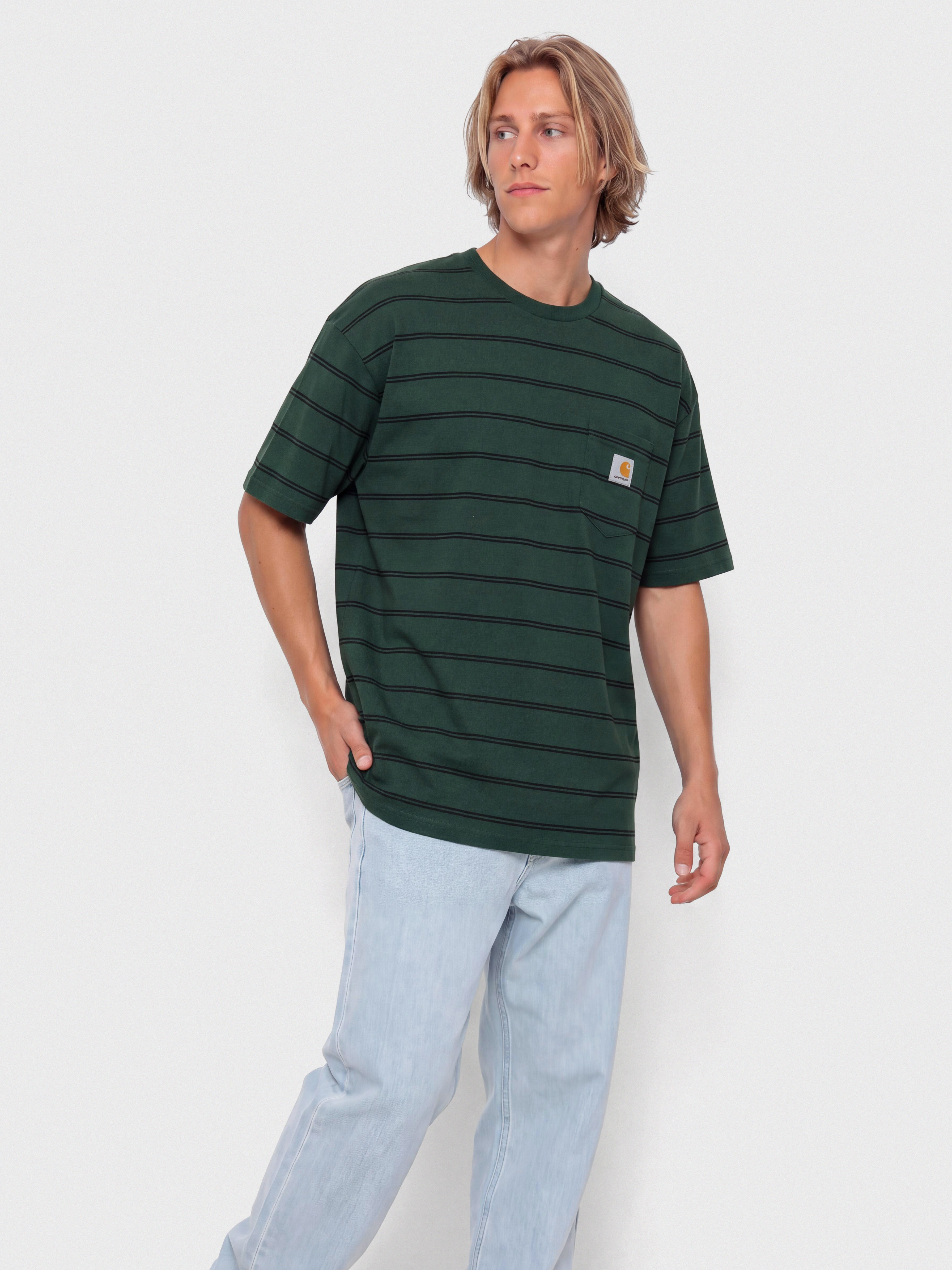 Carhartt WIP Cardona Pocket T-Shirt (cardona stripe natural/dark scarab/garment dyed)