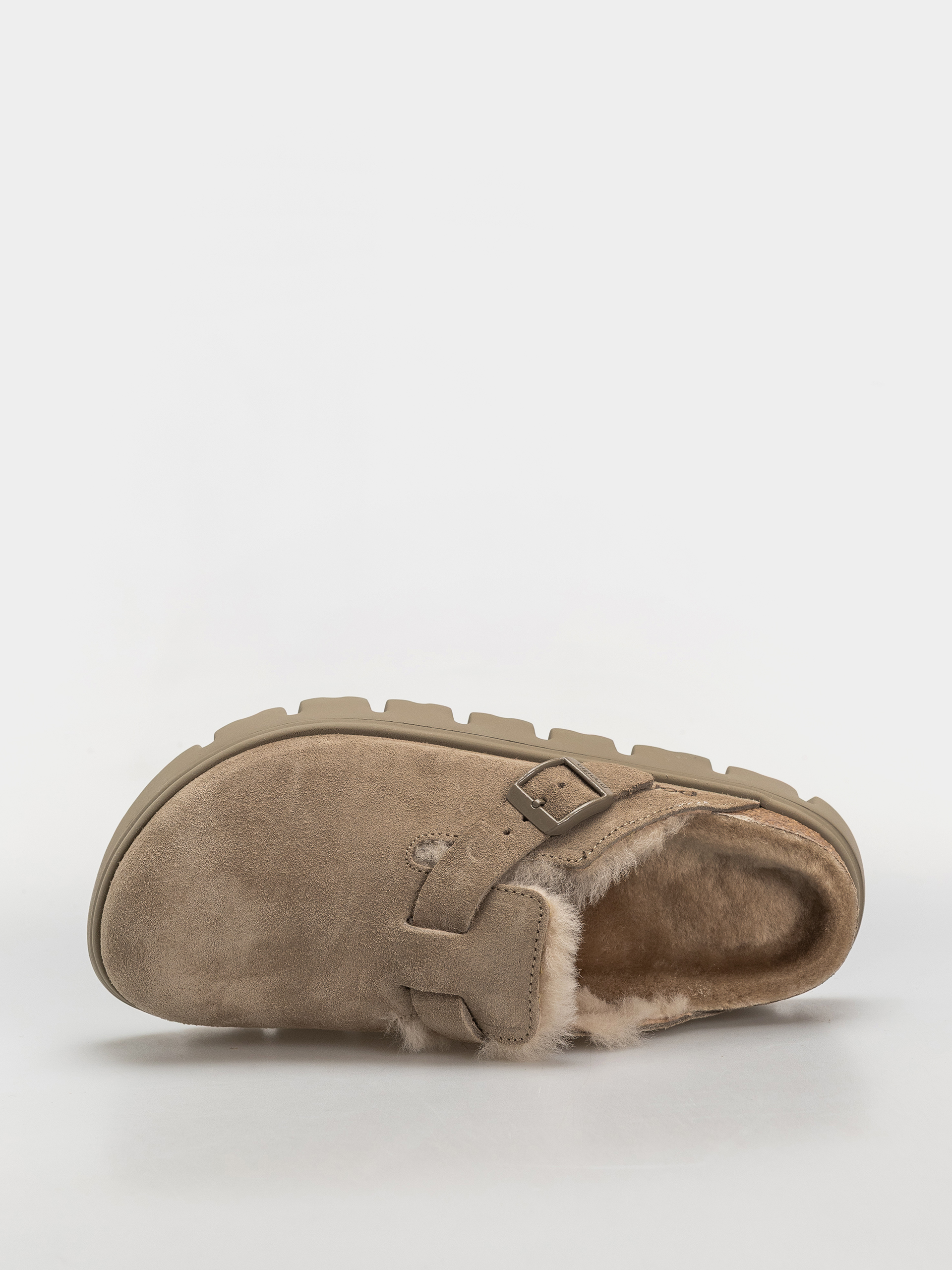 Birkenstock Boston Chunky Shearling Suede Leather Narrow Wmn Flip-flops (taupe)