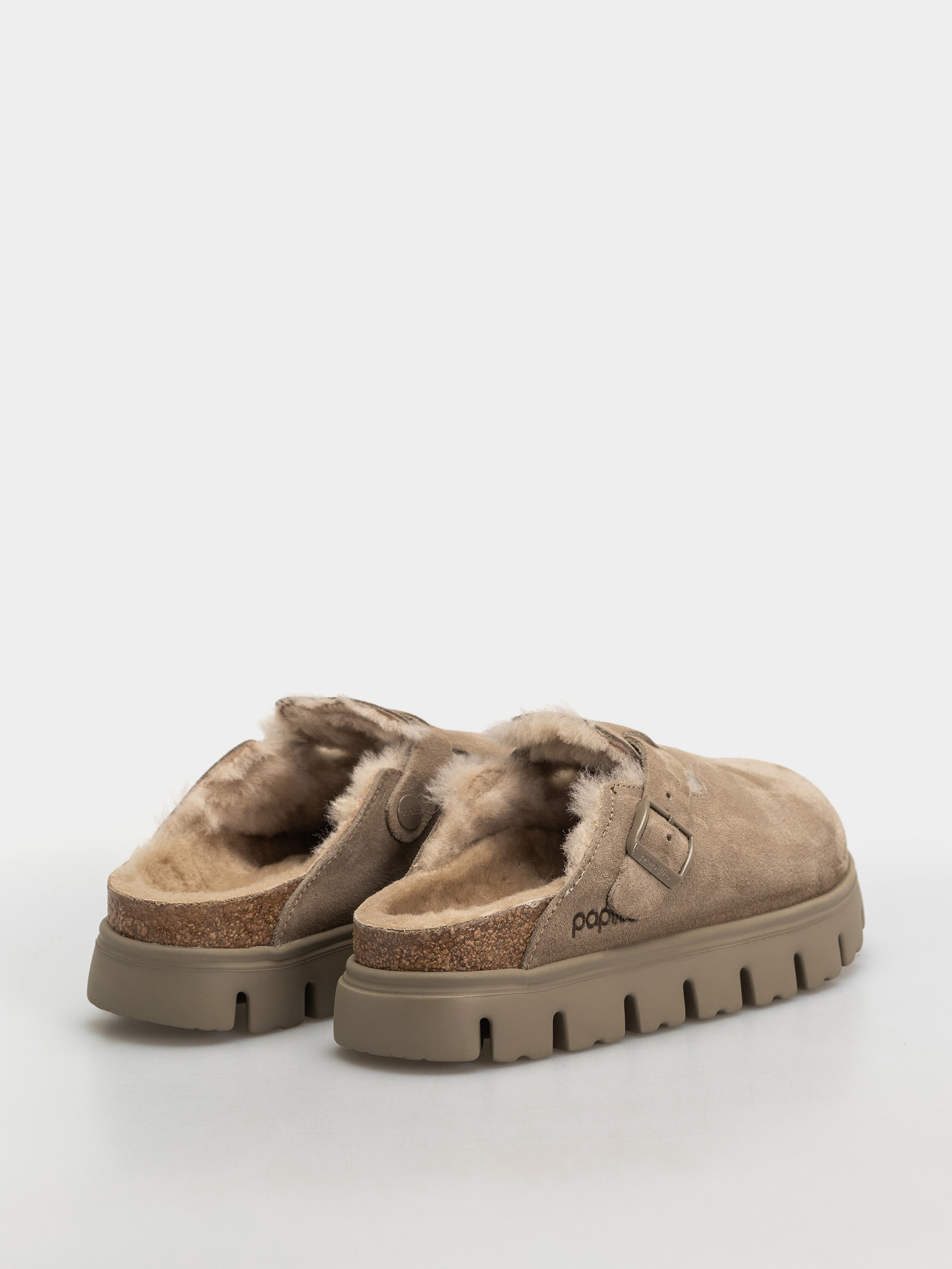 Birkenstock Boston Chunky Shearling Suede Leather Narrow Wmn Flip-flops (taupe)