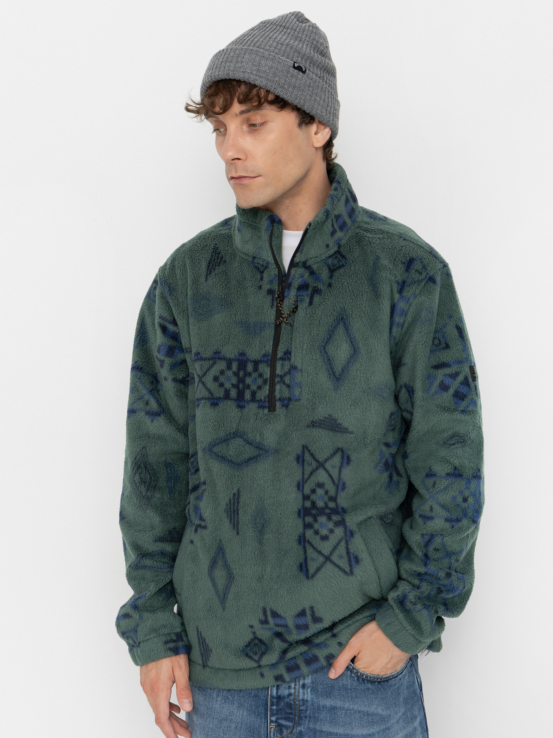 Billabong Boundary Mock Neck Fleece  (smoke pine)