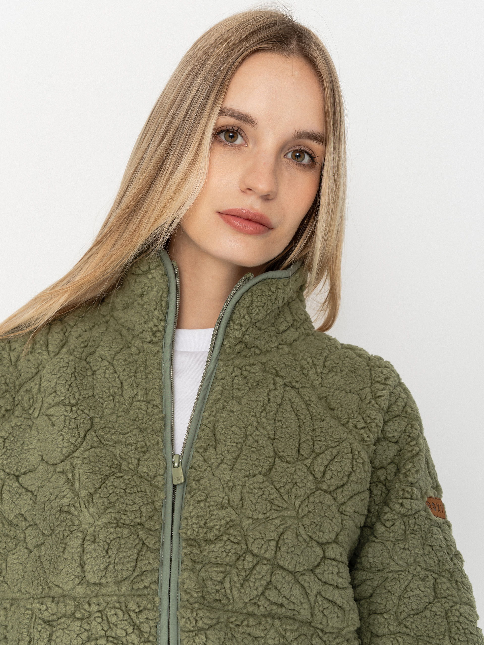 Womens Roxy Blurry Cloud Fleece (oil green outline mo)