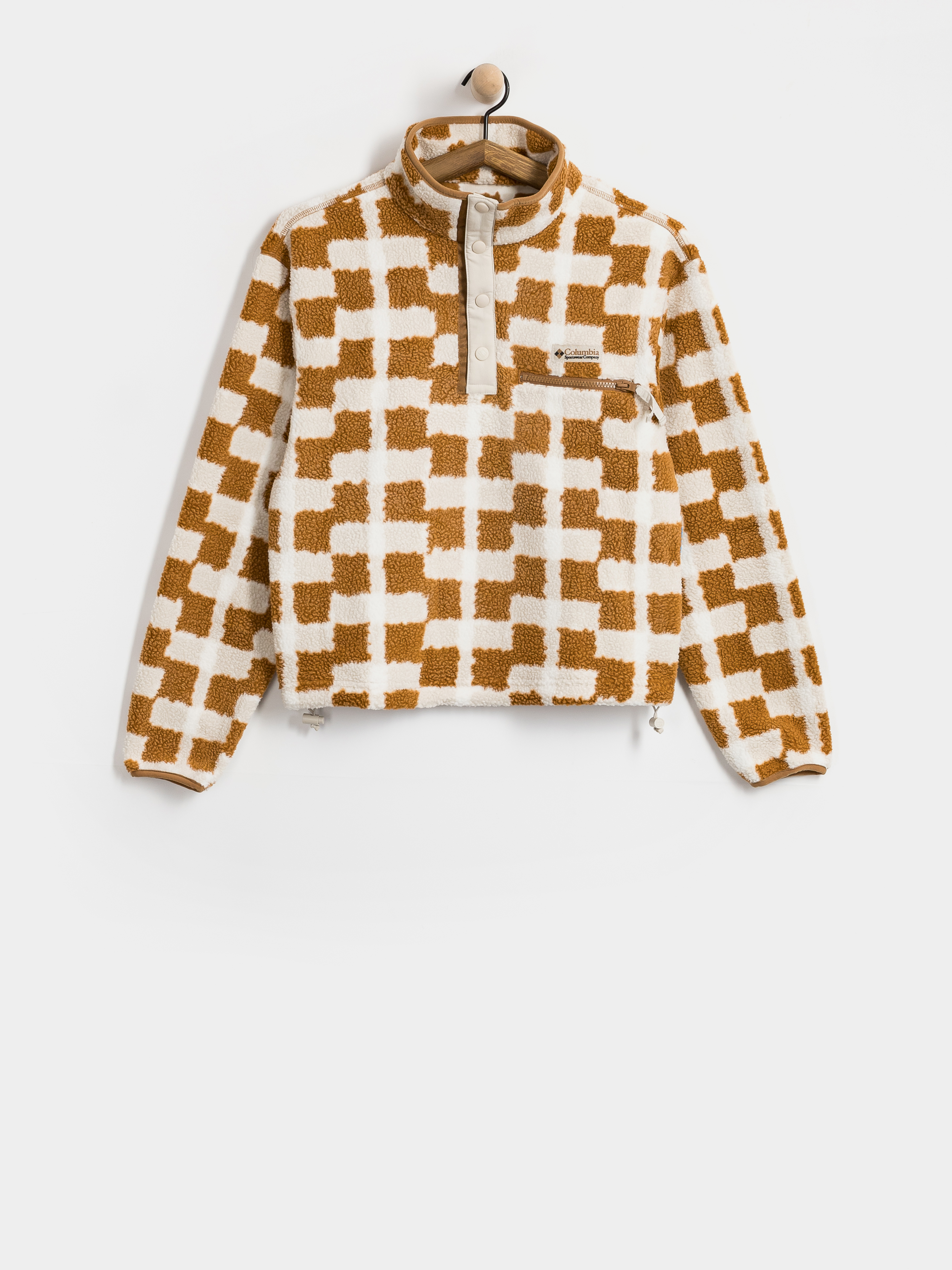 Womens Columbia Fleece  Helvetia II Printed Cropped Half Snap (camel brown/geostack)