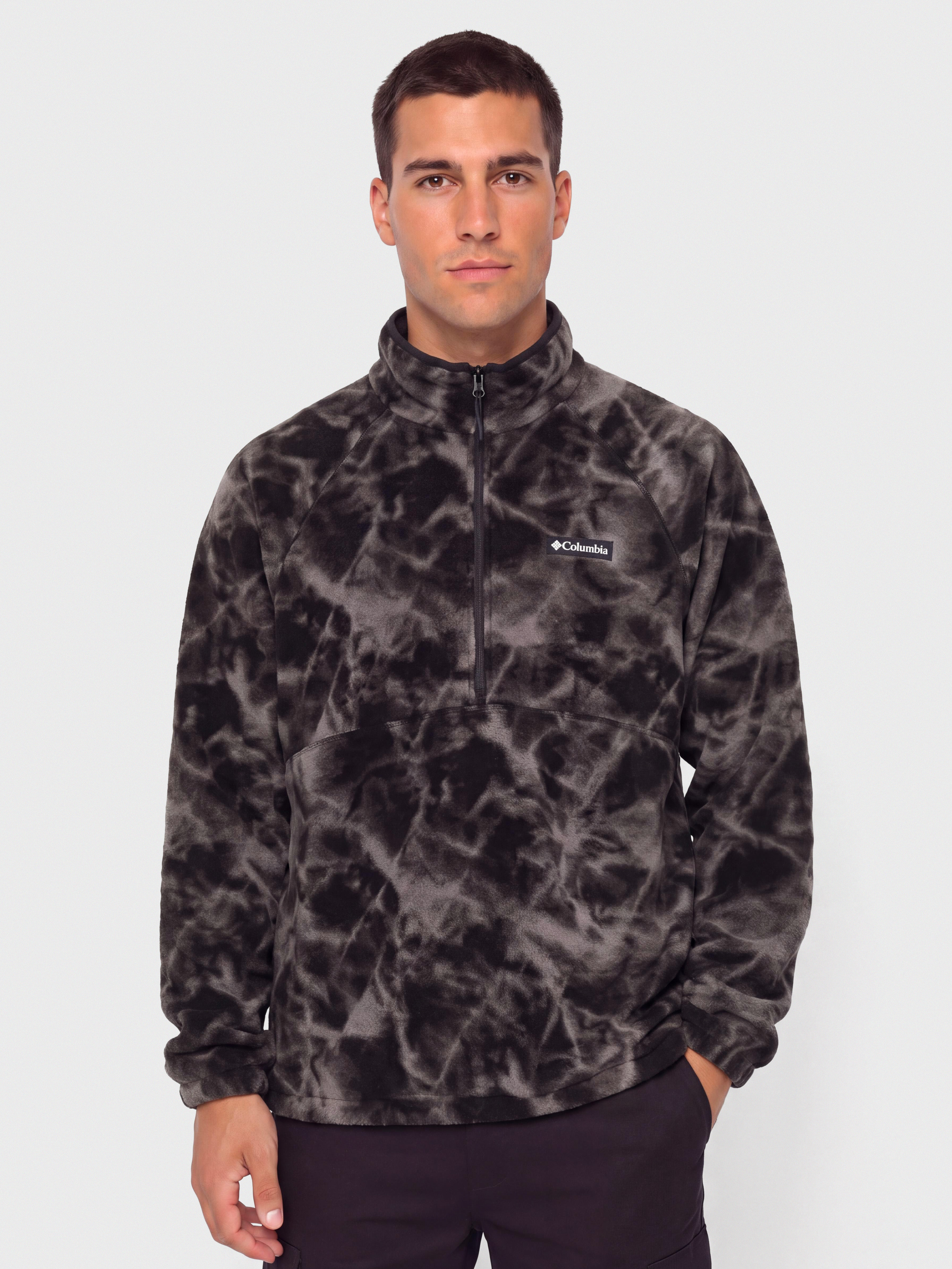 Mens Columbia Fleece  Timber Crest MTR Printed Half Zip (black/icypeaks)