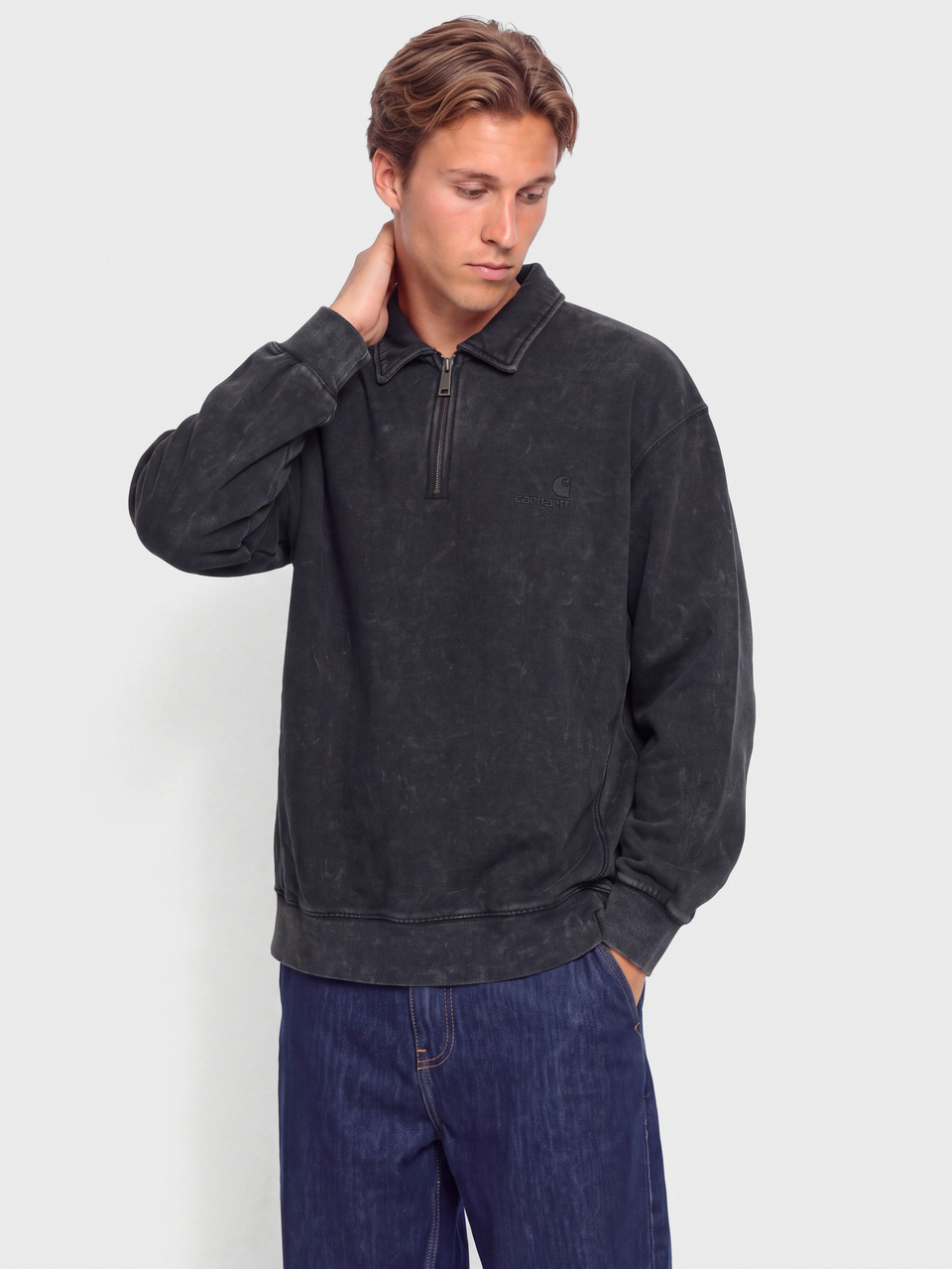 Carhartt WIP Lambert Polo Sweatshirt (black/moon wash)