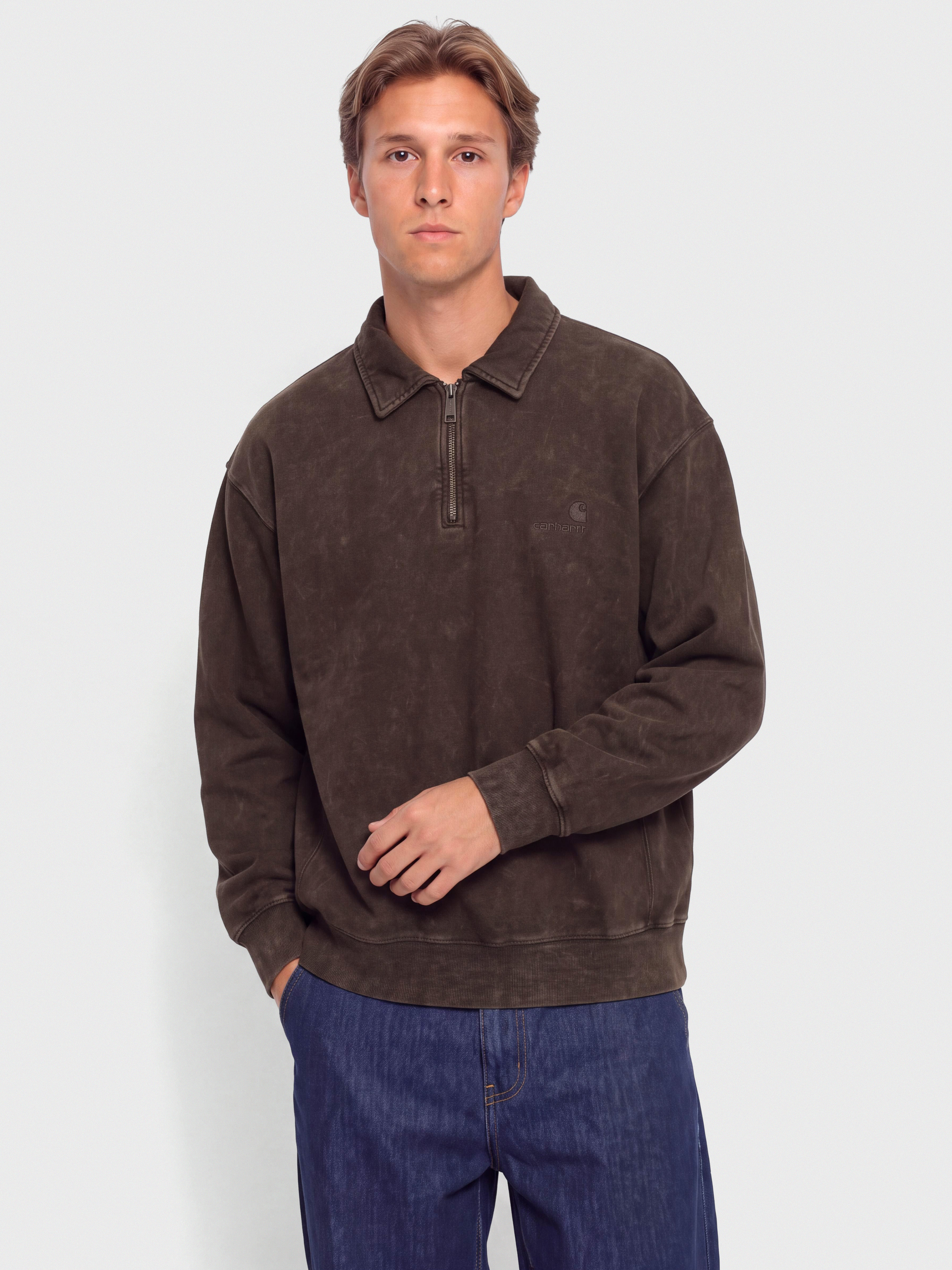 Carhartt WIP Lambert Polo Sweatshirt (tobacco/moon wash)