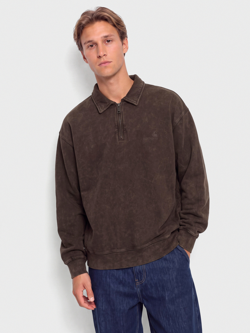 Carhartt WIP Lambert Polo Sweatshirt (tobacco/moon wash)
