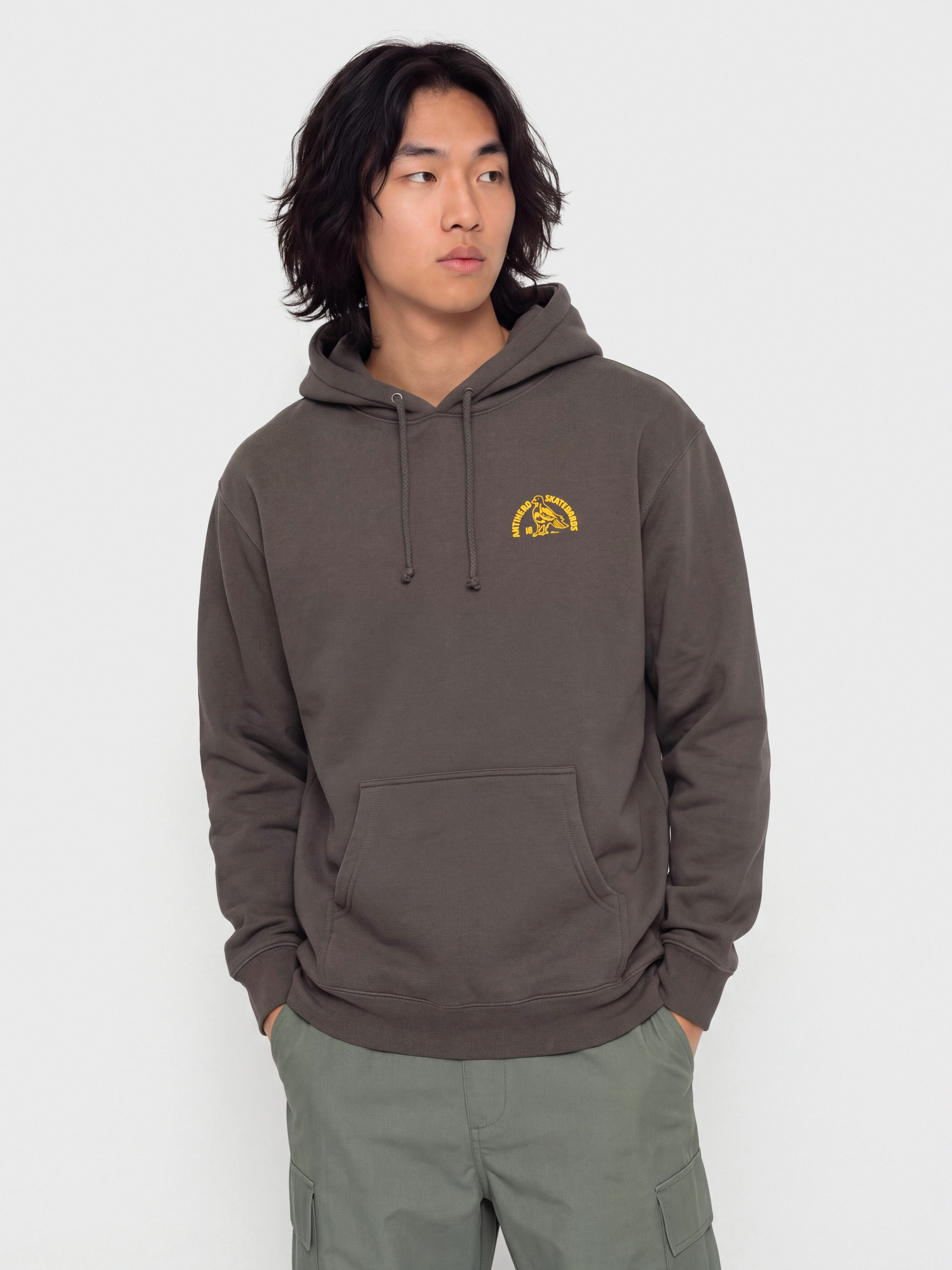 Antihero Clubhouse HD Hoodie (charcoal solid w/yellow prints)