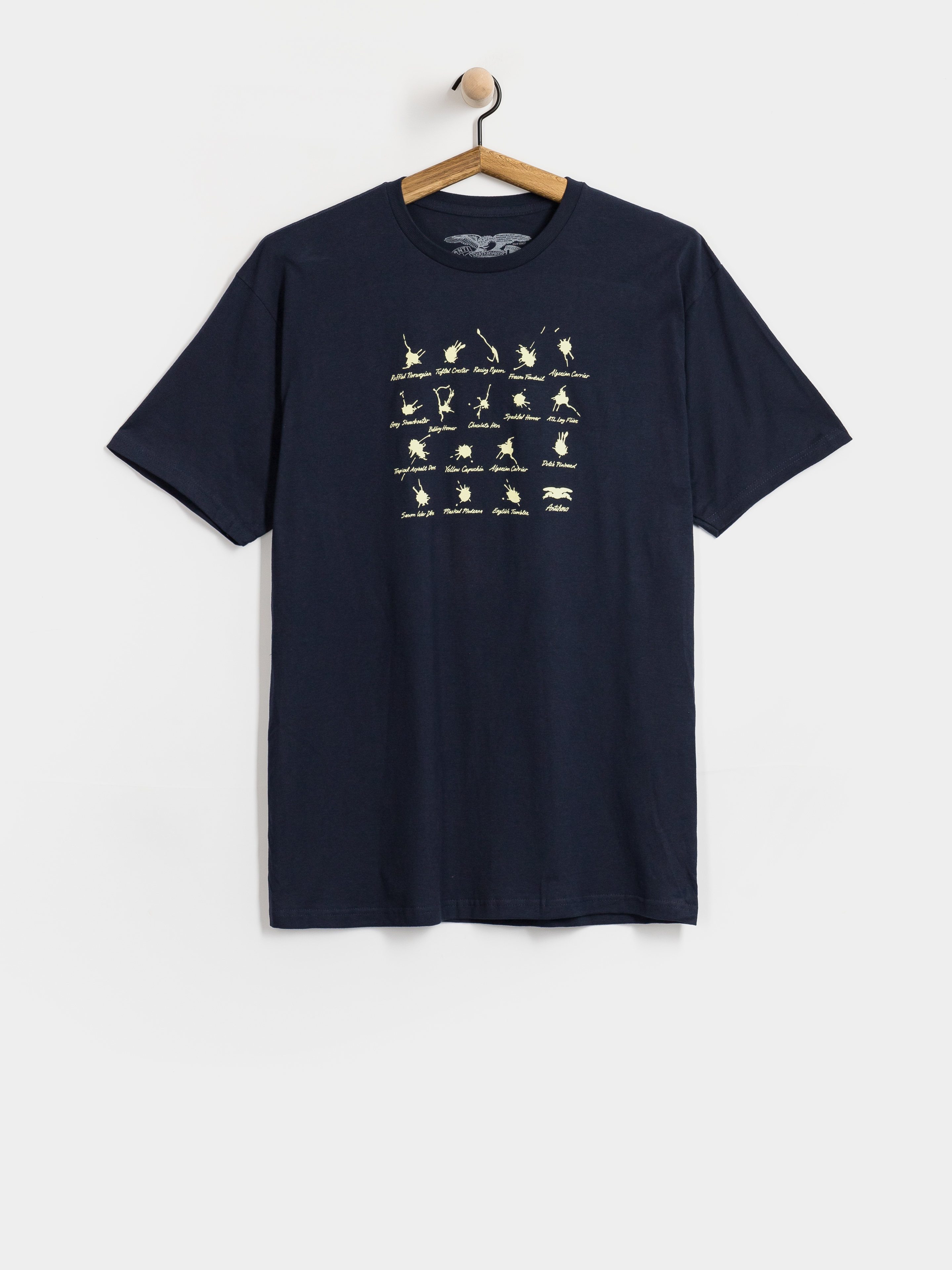 Antihero Damn Pigeons T-Shirt (navy w/pale yellow print)