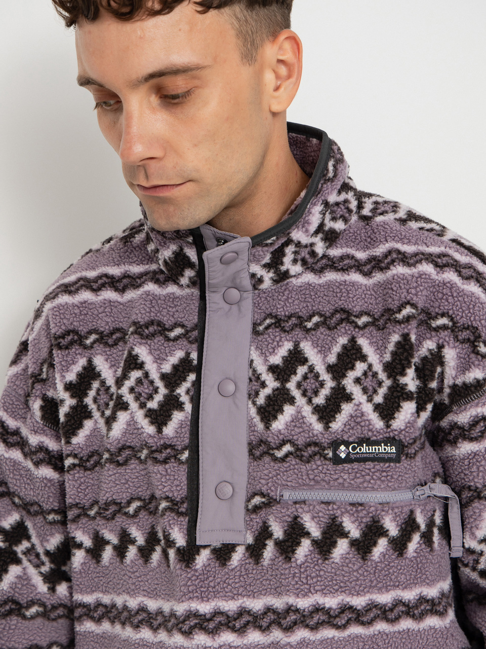 Herren Columbia Helvetia II Printed Half Snap Fleece Jacke (shale purple knitknot)