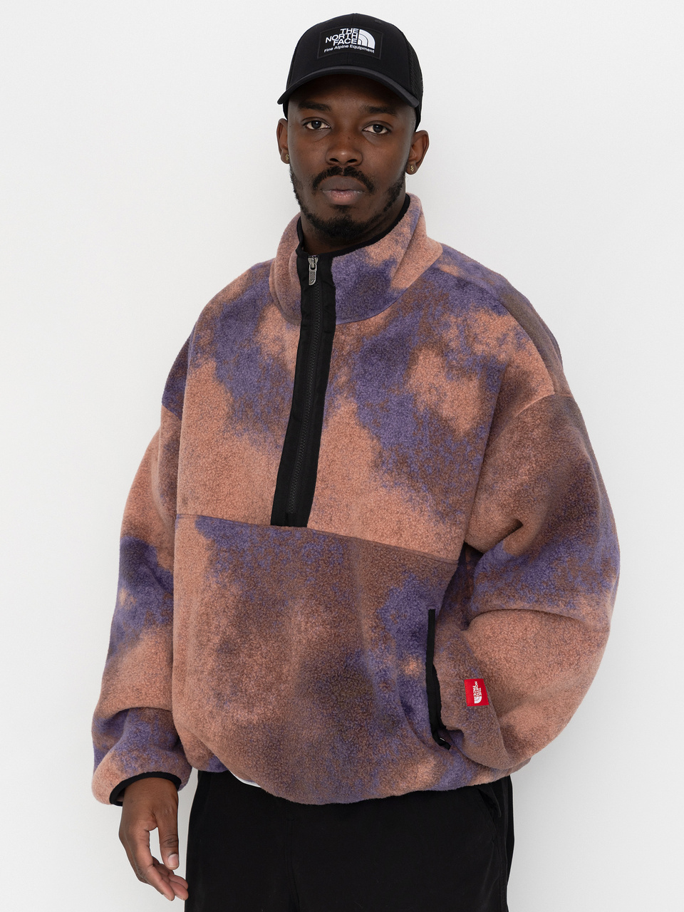 Mens The North Face Red Box Printed 1/2 Zip Fleece (grounded plum 1989 cata)