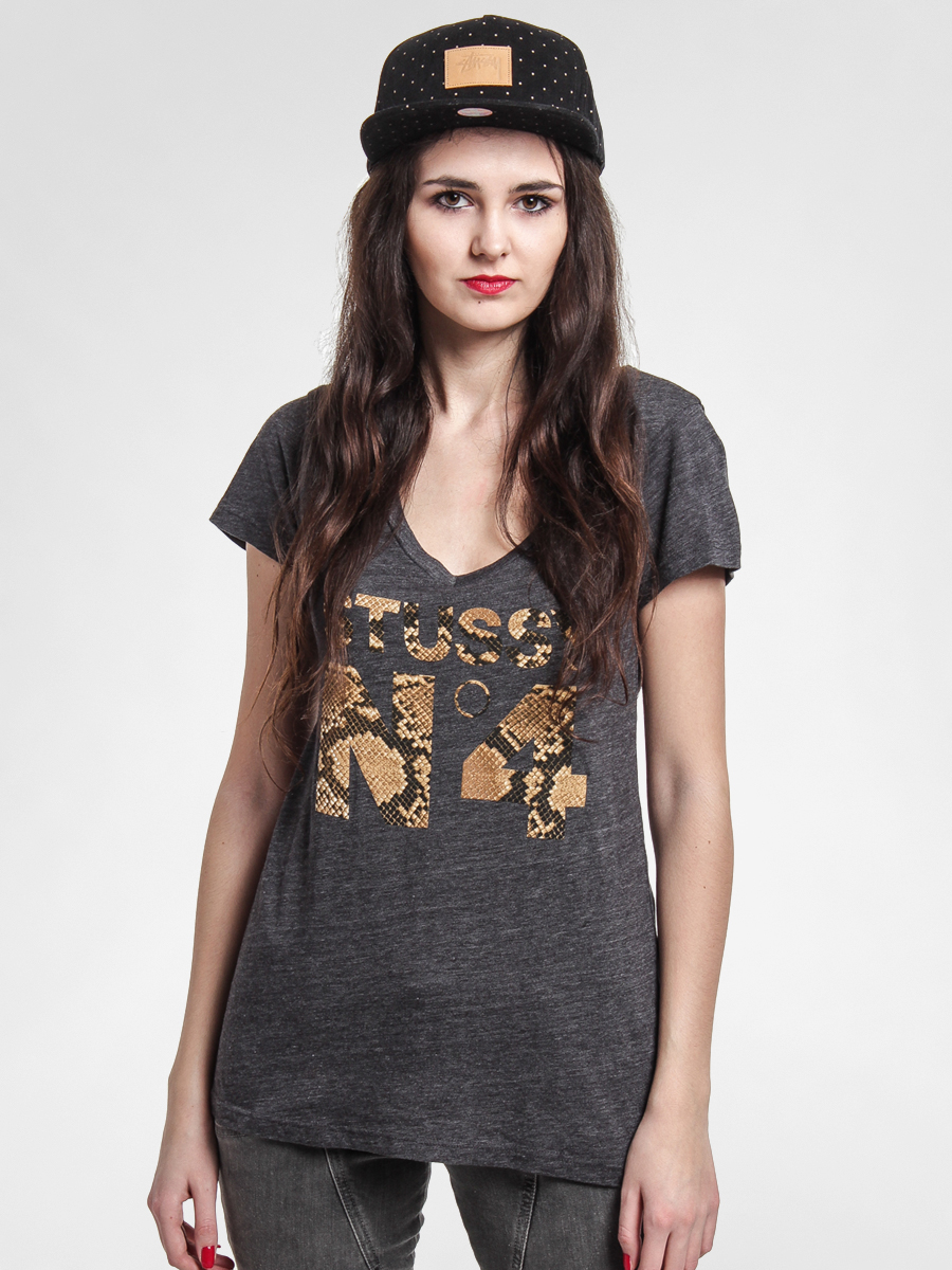 Stussy T-shirt Snake Number 4 V Neck Wmn (black heather)