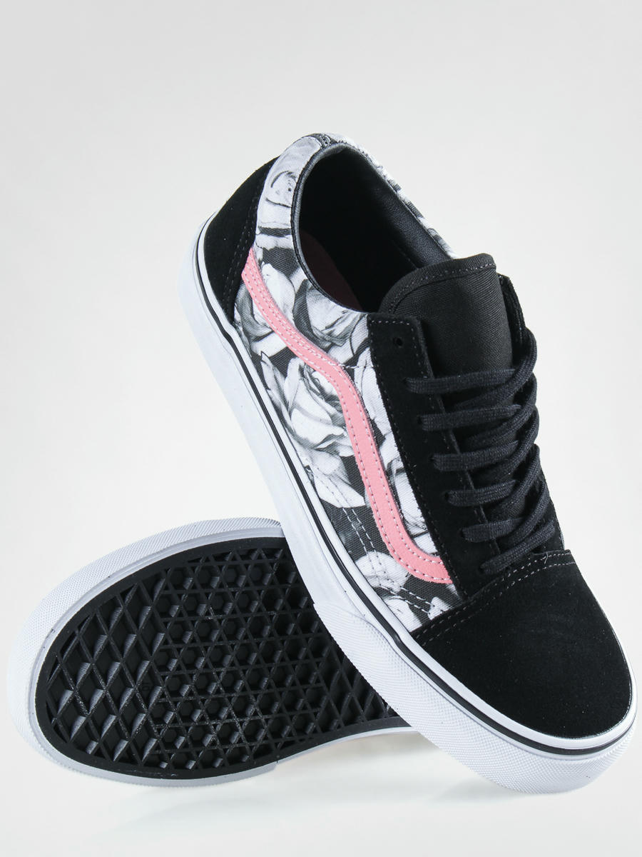 vans shoes black and white with roses