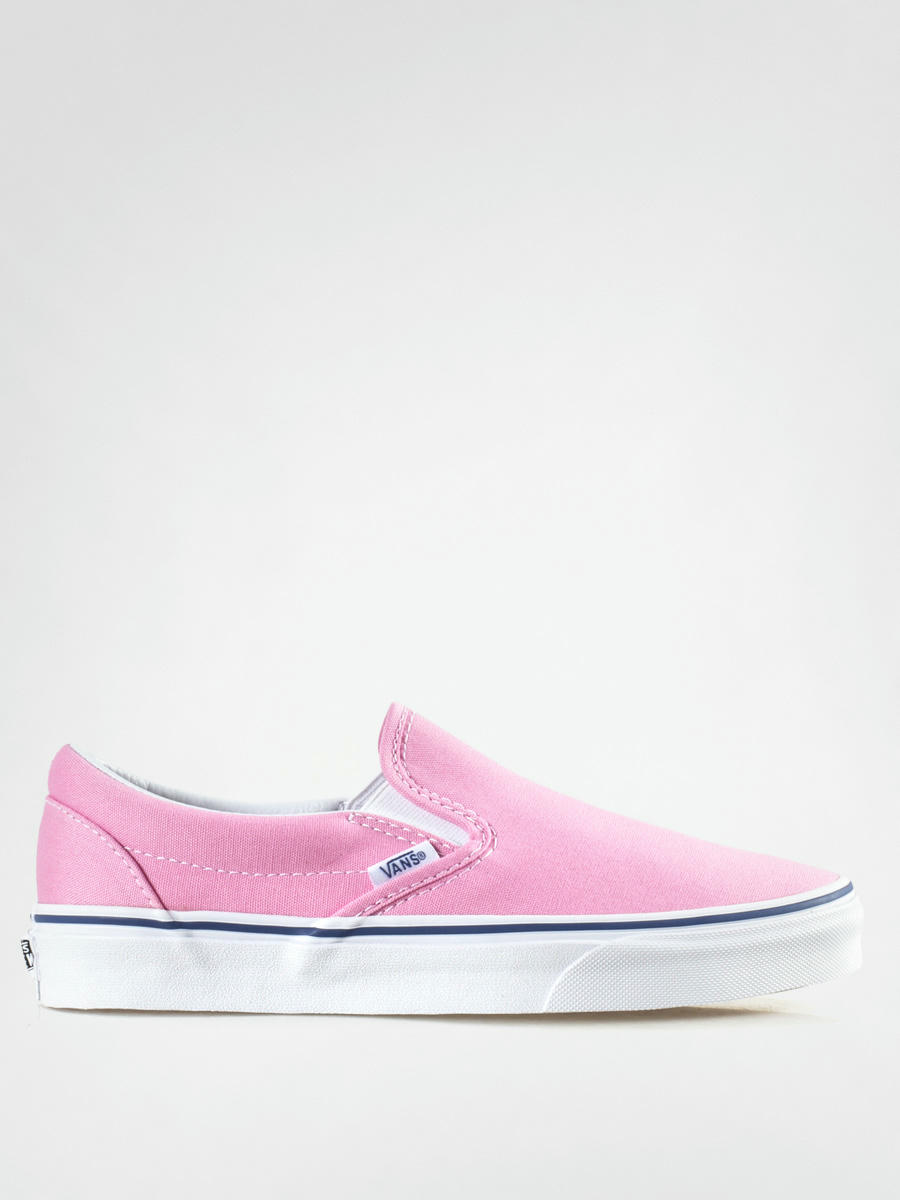 white and pink slip on vans