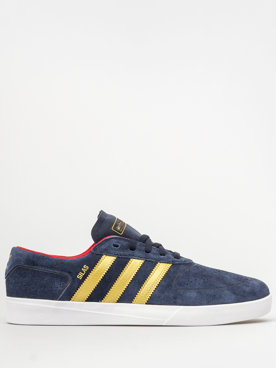 navy blue and gold adidas shoes