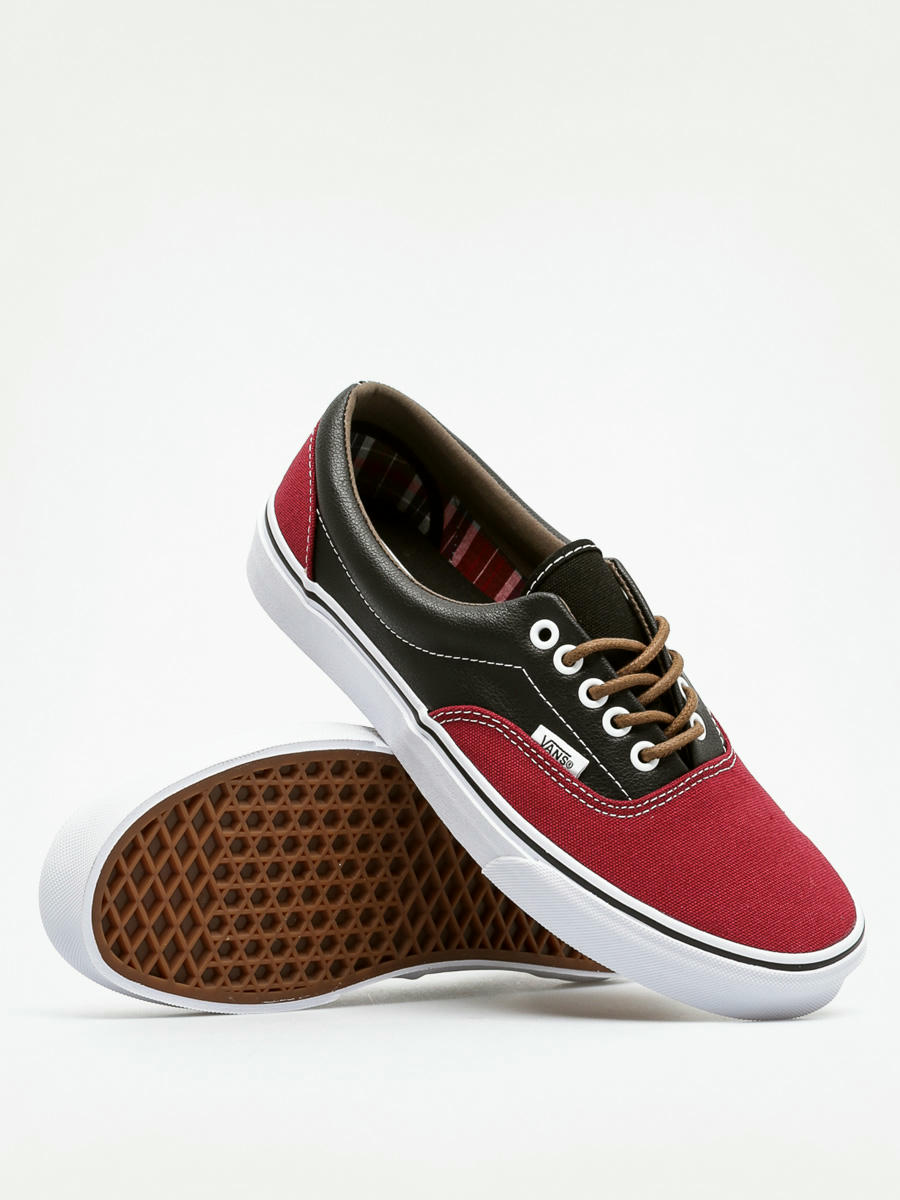 Vans Shoes Era red leather plaid rhubarb black