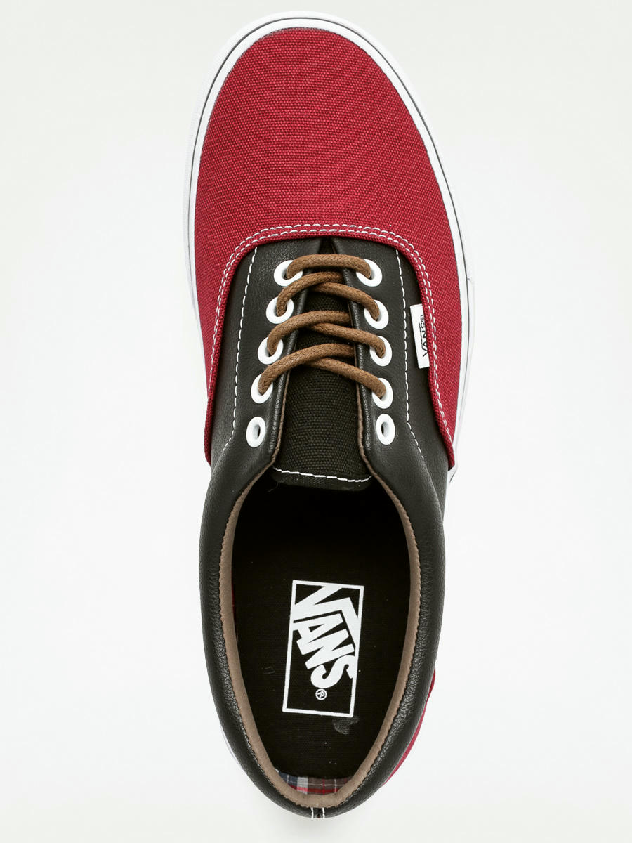 black and red leather vans