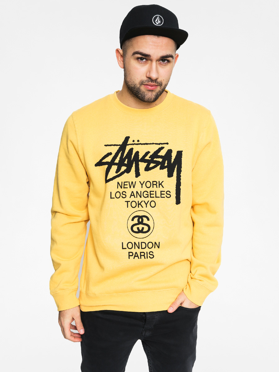 Stussy Sweatshirt World Tour Crew (faded yellow)