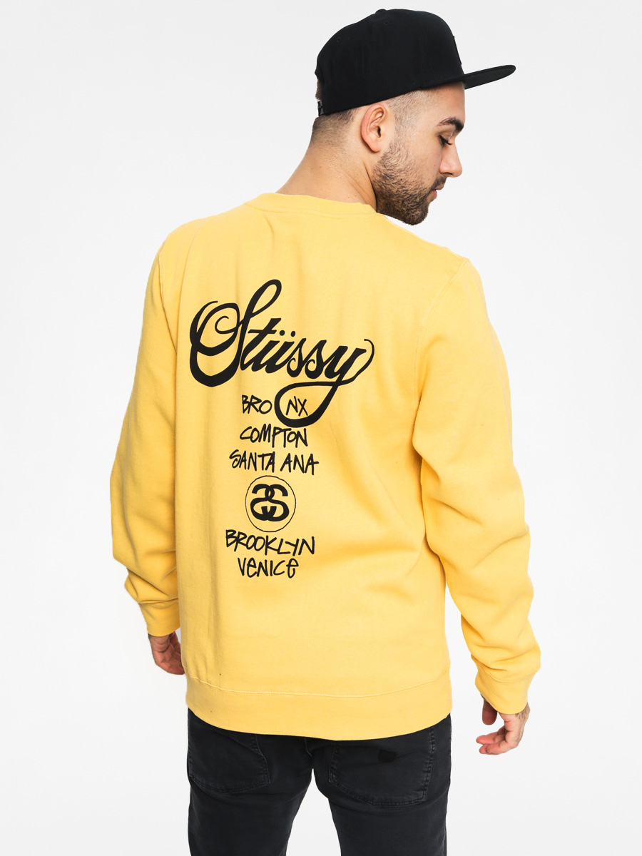 Stussy Sweatshirt World Tour Crew (faded yellow)
