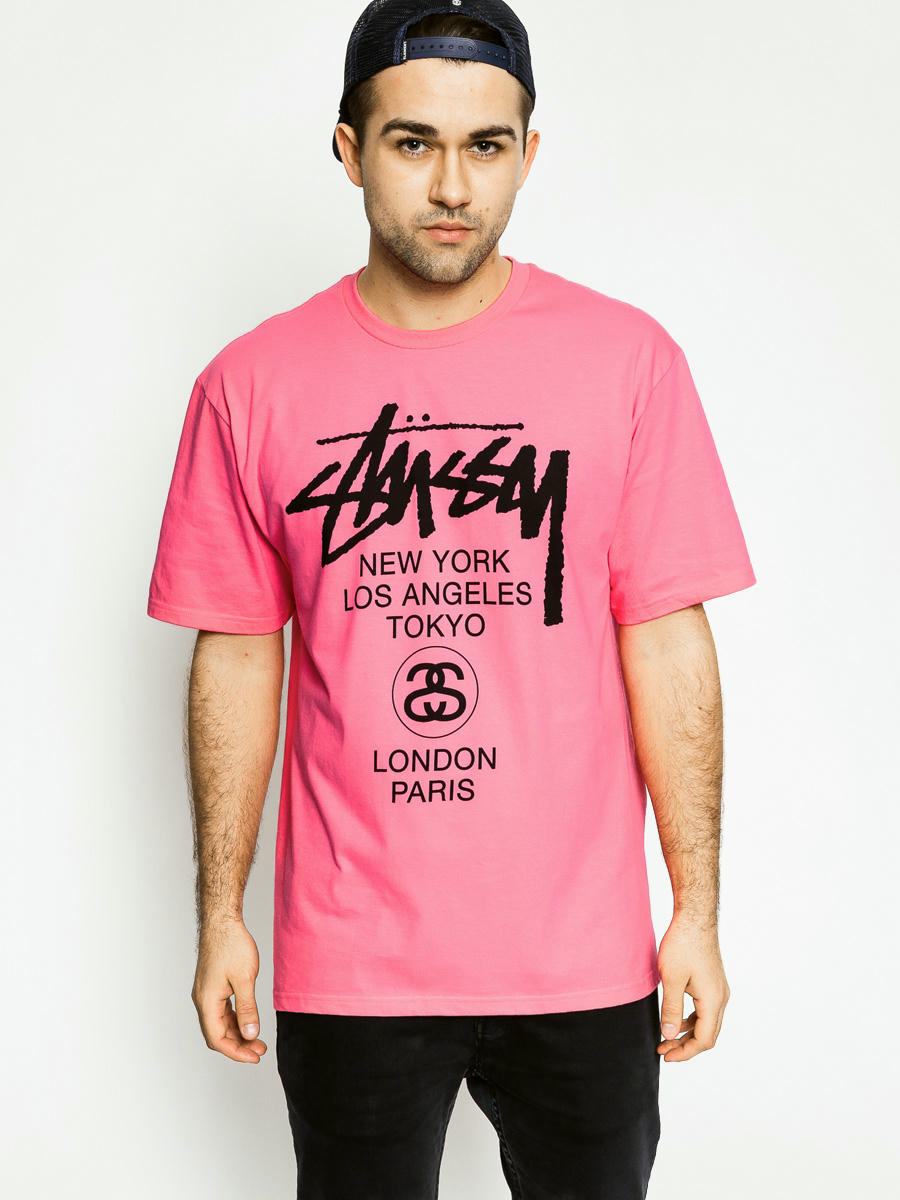 Stussy T Shirt World Tour Tee Pink
