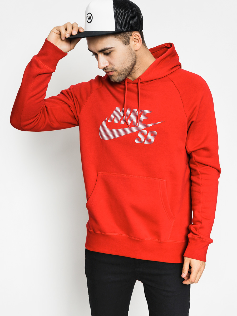 Nike SB Hoodie Icon Po Stripe HD (gym red/white)