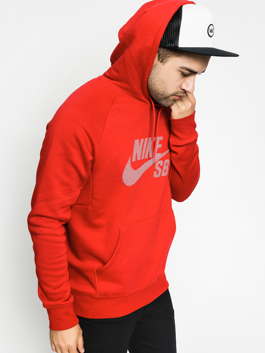 Nike SB Hoodie Icon Po Stripe HD (gym red/white)