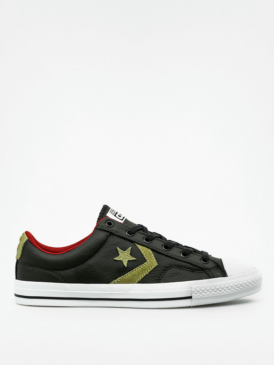 Converse Shoes Star Player Leather Ox (black/fatigue green/red block)