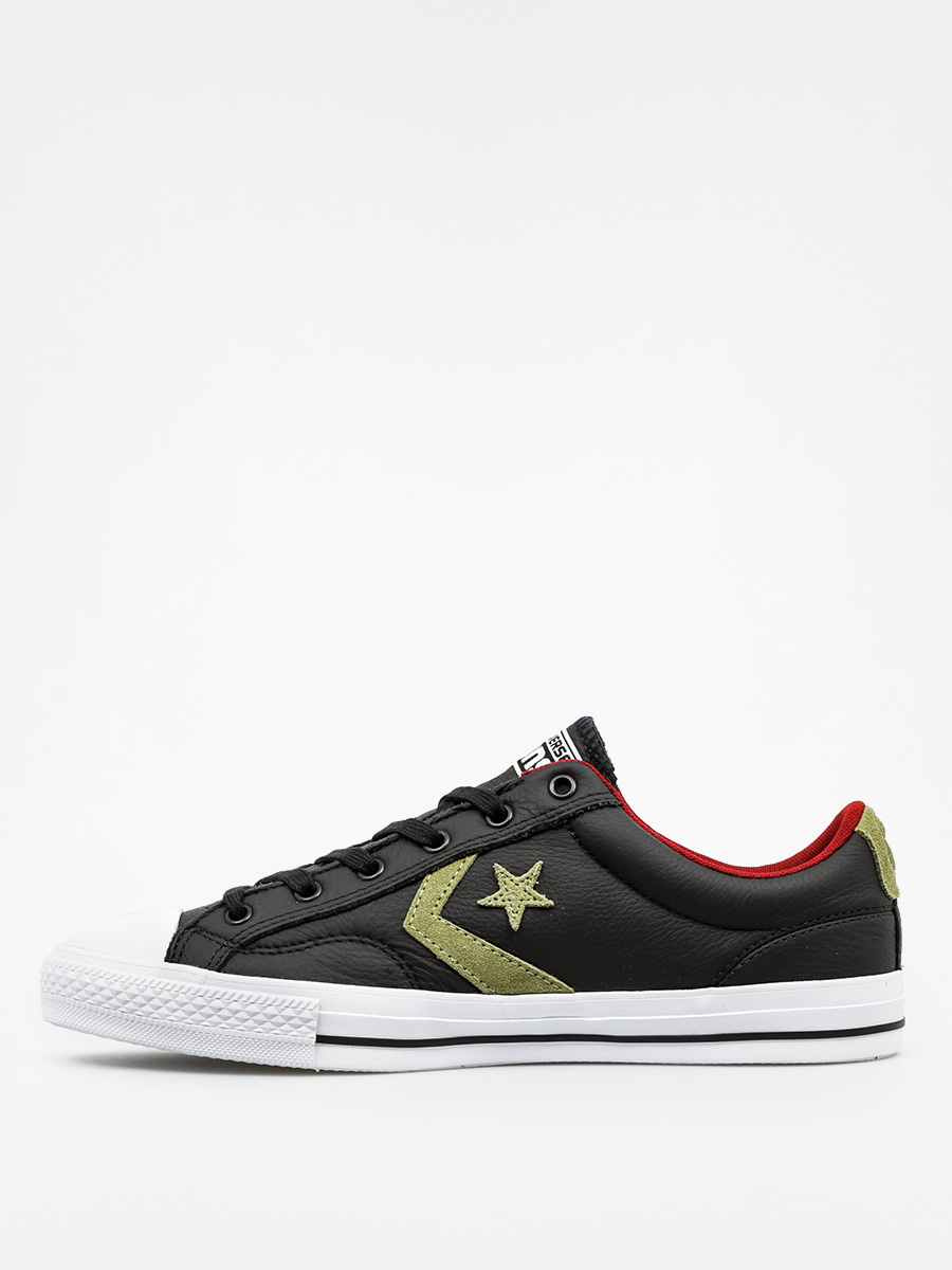 Converse Shoes Star Player Leather Ox (black/fatigue green/red block)