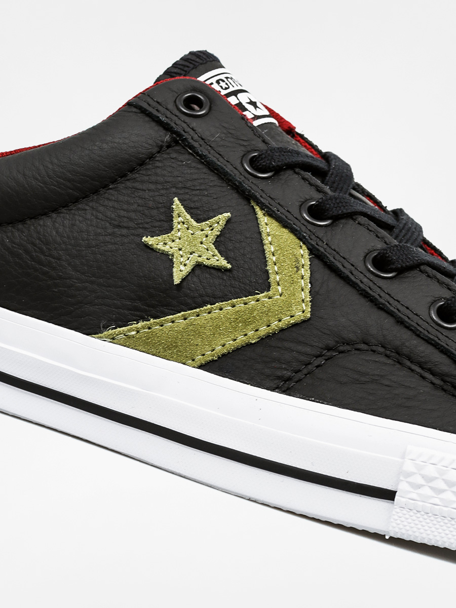 Converse Shoes Star Player Leather Ox (black/fatigue green/red block)