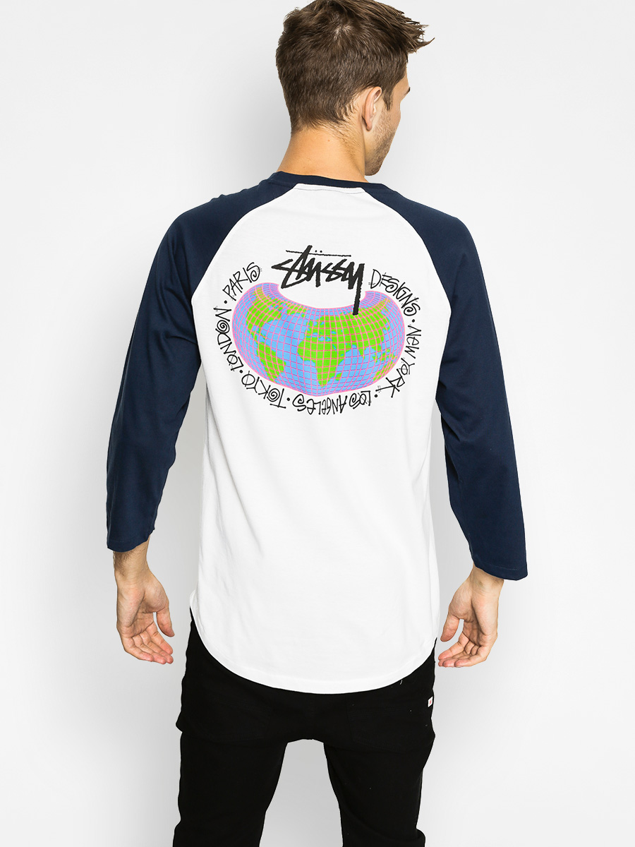 Stussy T-shirt Koszulka Global Designs Raglan (white/navy)