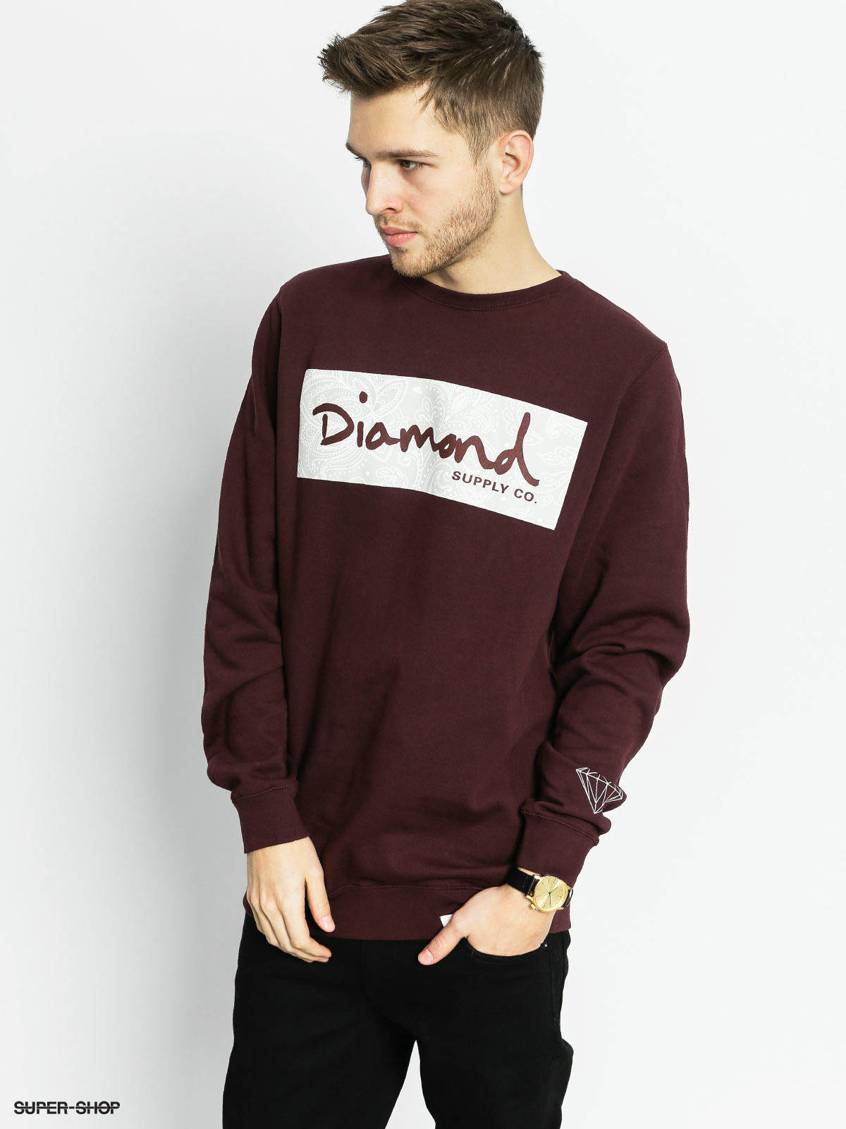 diamond supply co burgundy pullover hoodie