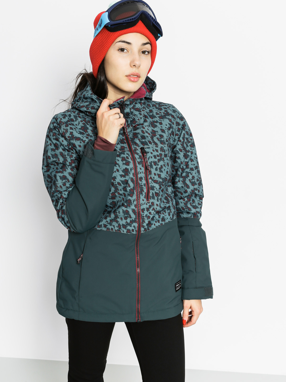 Womens O'Neill Snowboard jacket Single (green aop w/red)