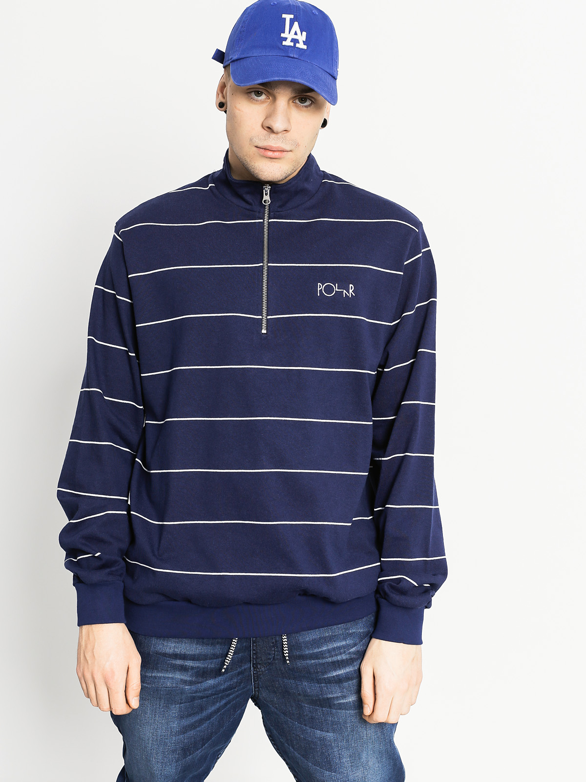 Polar Skate Sweatshirt Striped Neck Zip - navy blue (navy)