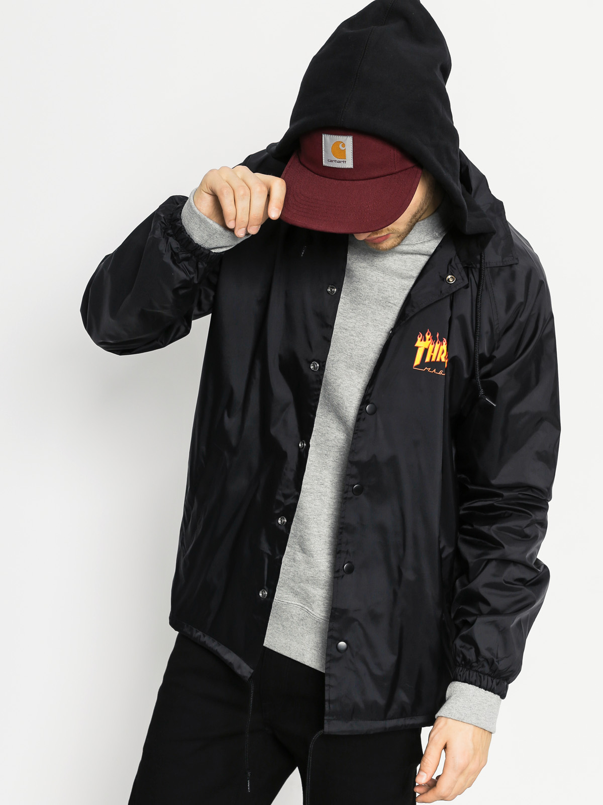 Thrasher Jacket Flame Logo Coach Jacket (black)