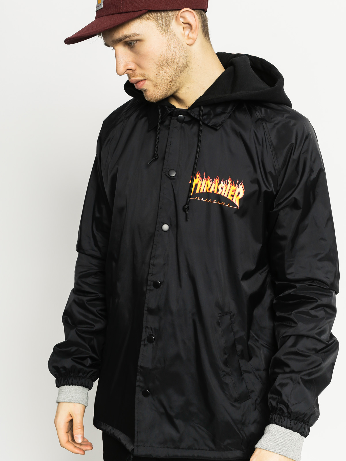 Thrasher Jacket Flame Logo Coach Jacket (black)