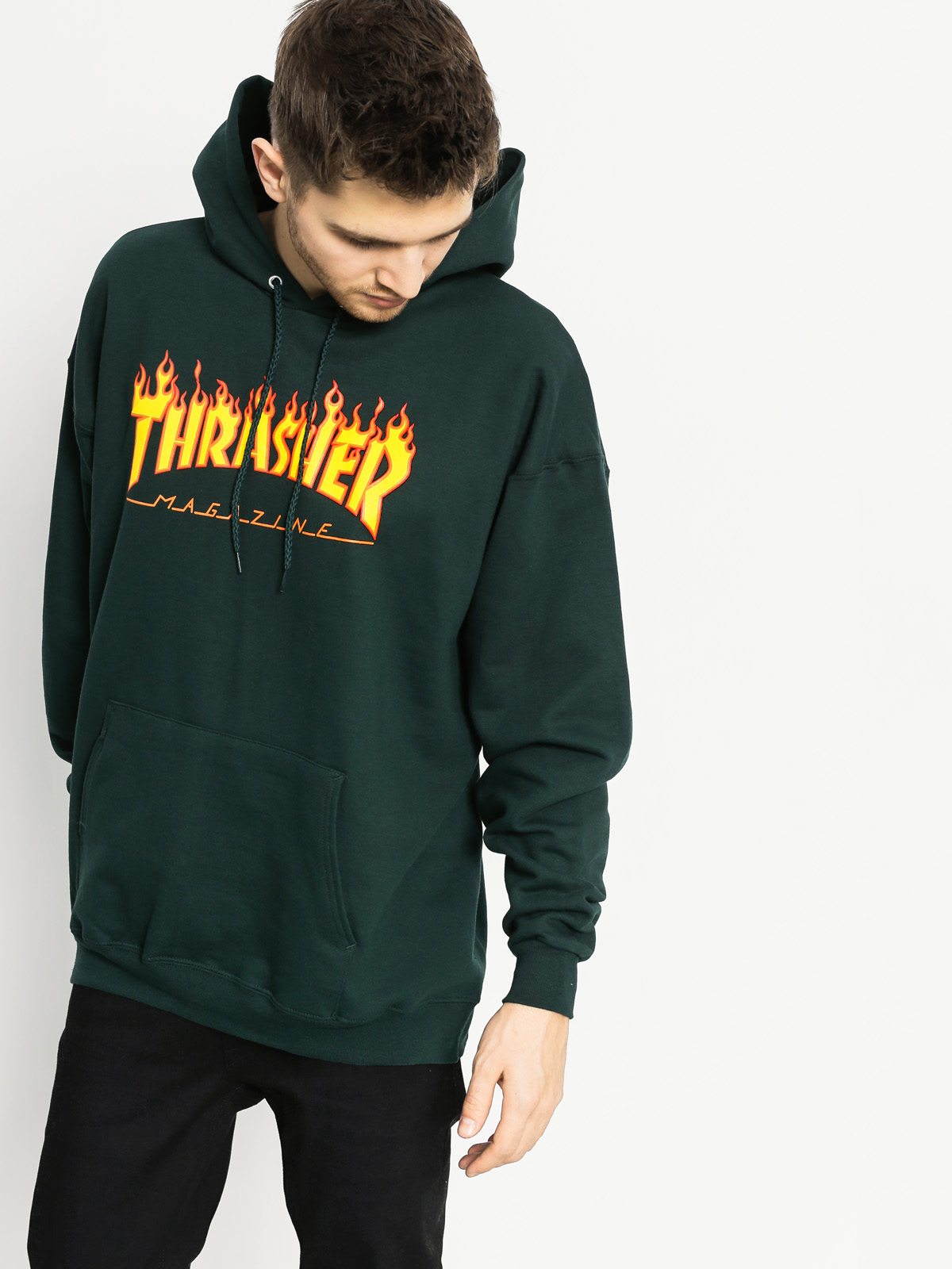 Thrasher Hoodie Flame Logo HD (forest green)