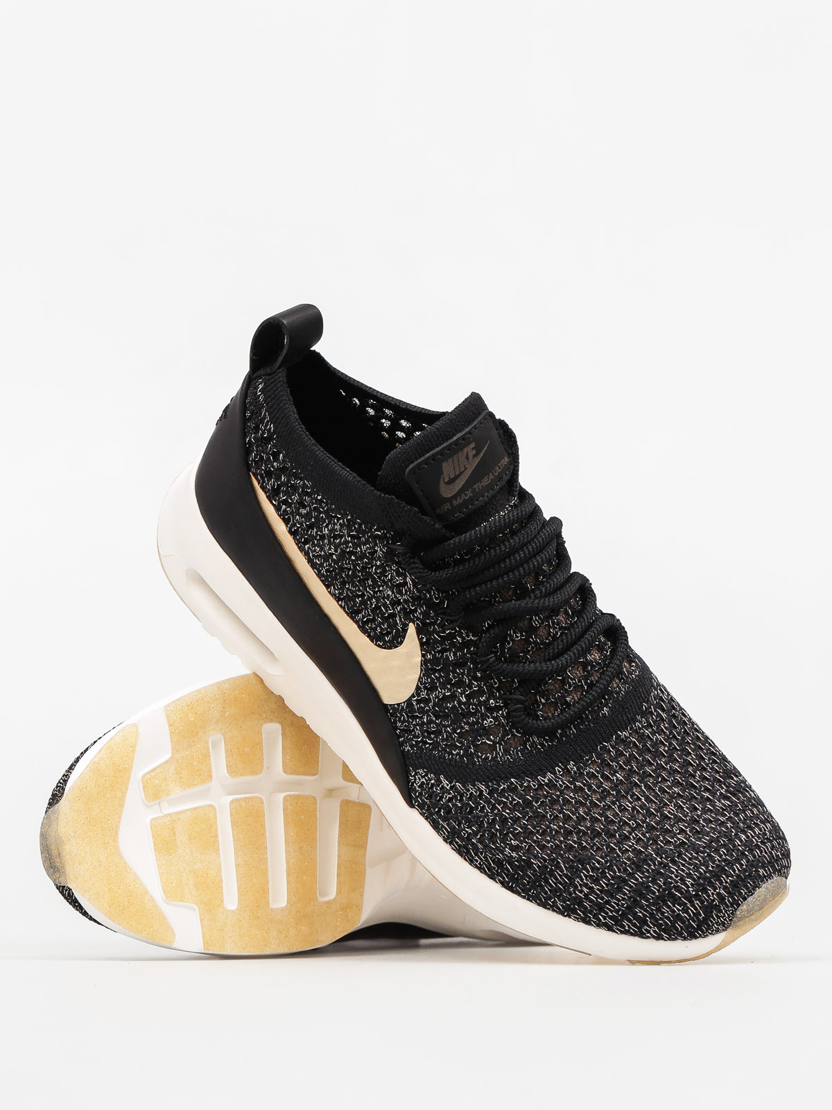 Nike Air Max Thea Ultra Flyknit Metallic Shoes Wmn (black/mtlc gold star ivory)