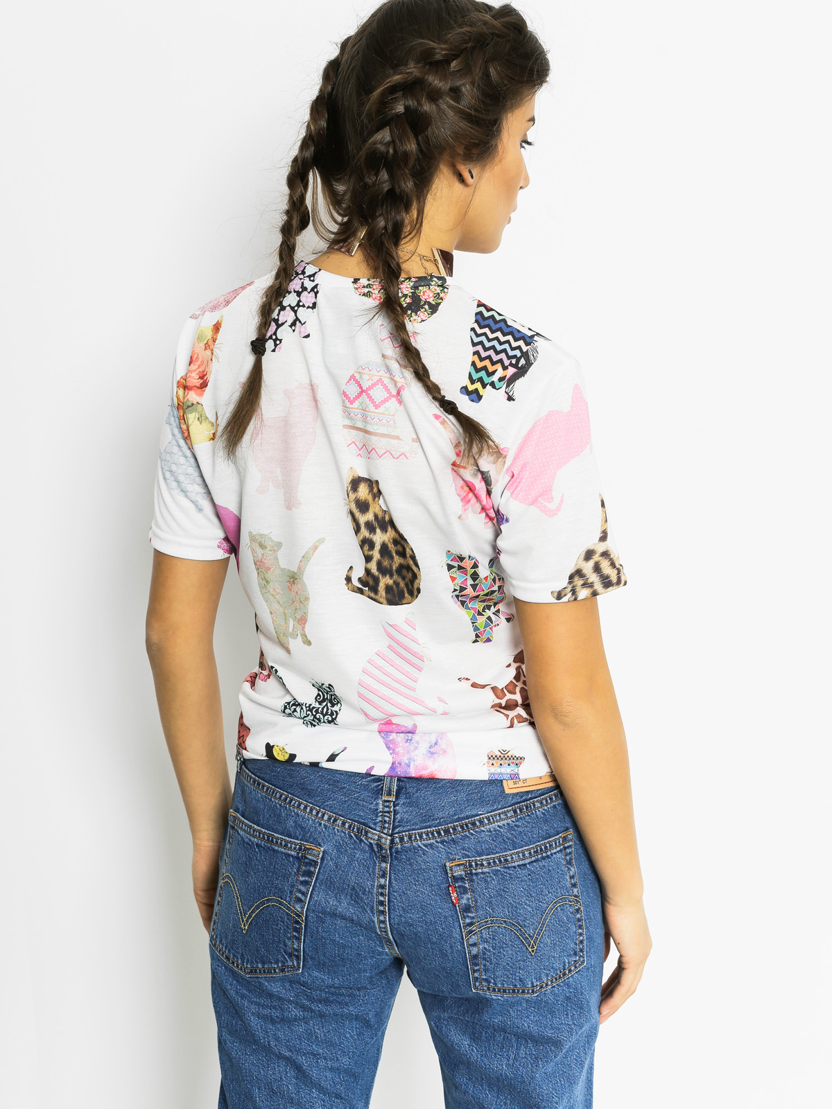 Mr. Gugu T-shirt Comic Cat Pattern Wmn (white/multi)