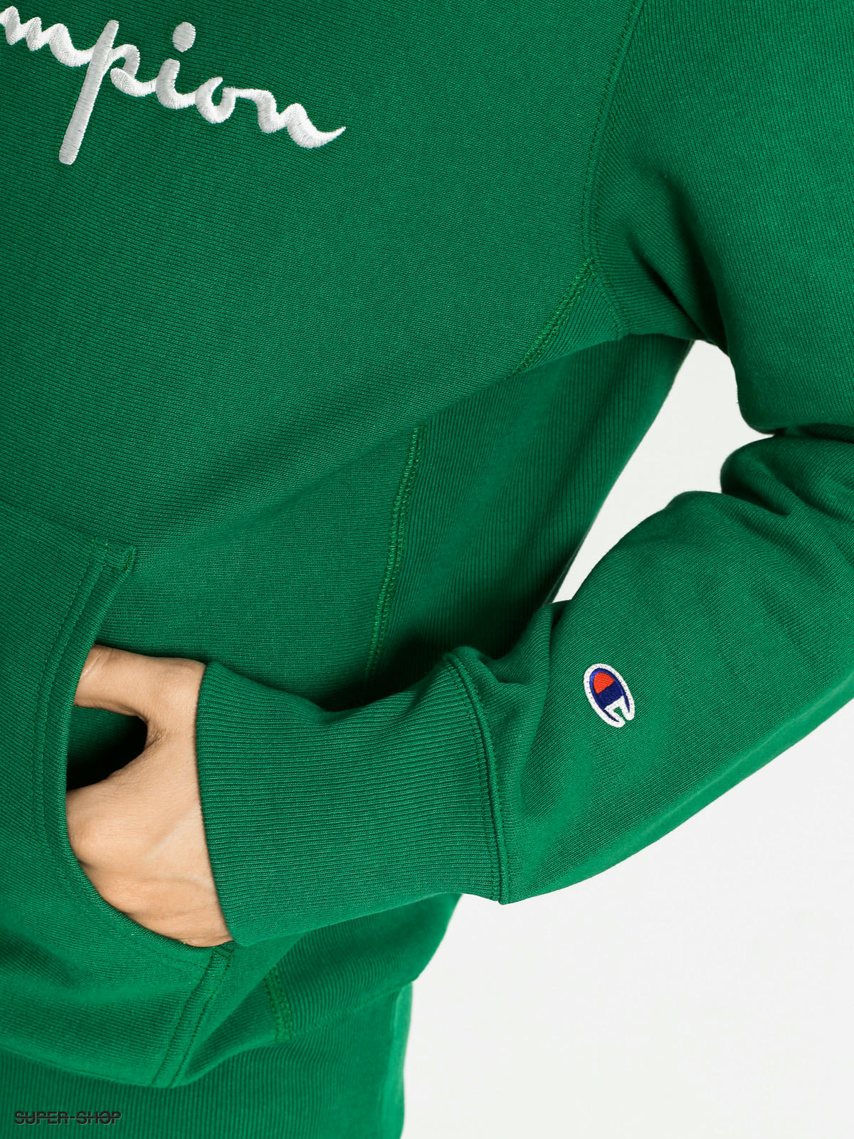 green champion hoodie reverse weave