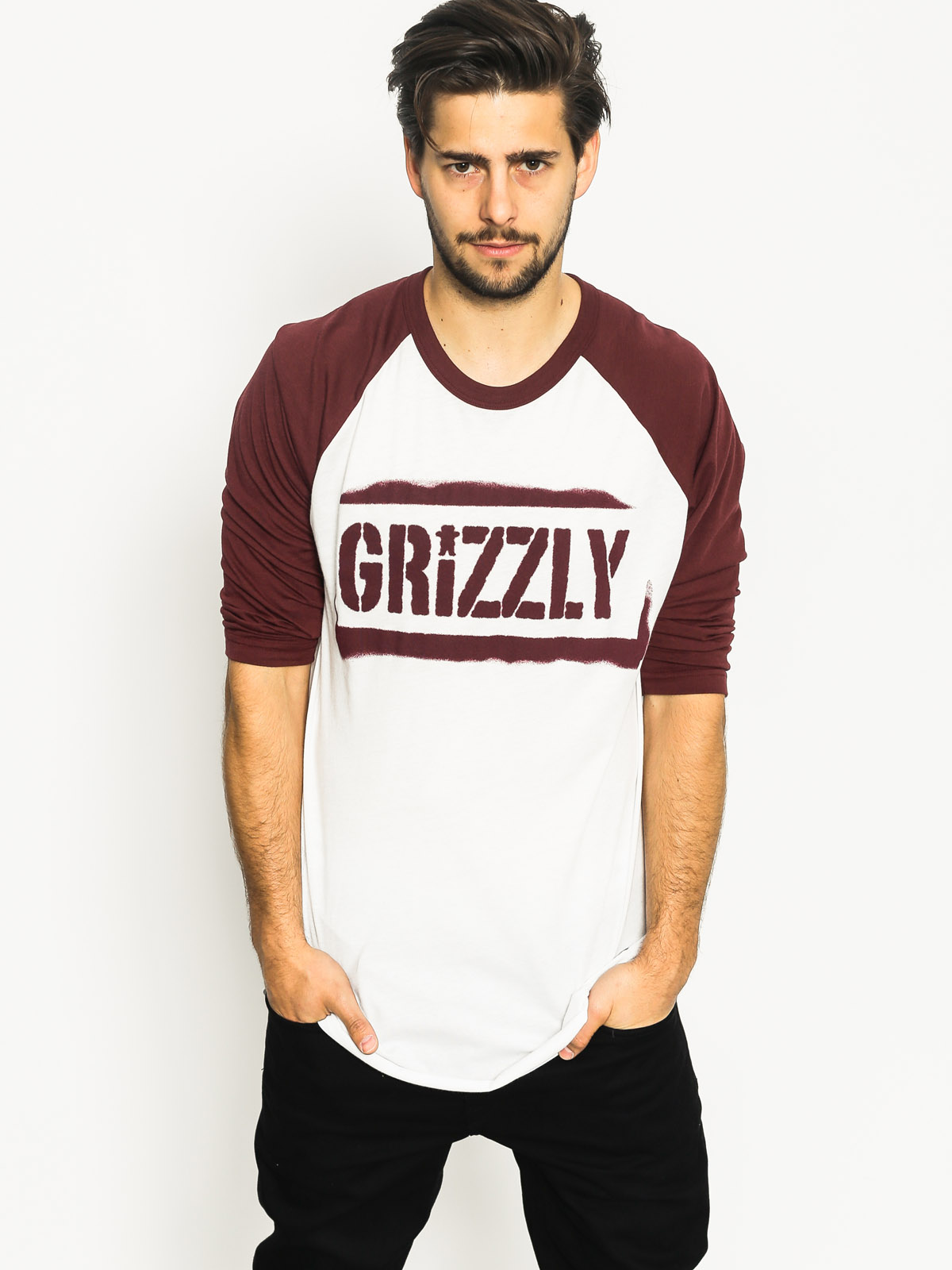 Grizzly Griptape T-shirt Koszulka Stencil Stamp Raglan (burgundy)