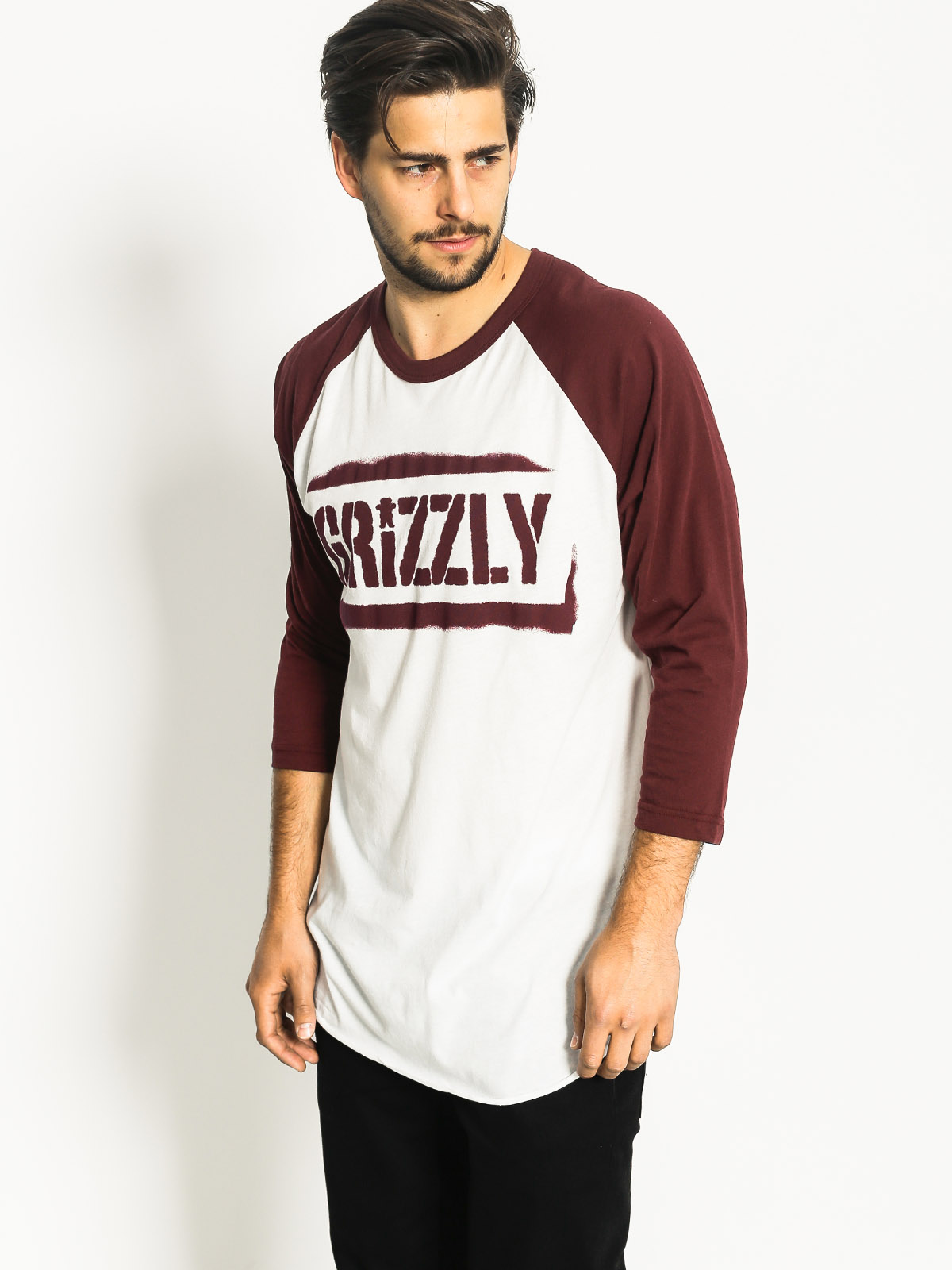 Grizzly Griptape T-shirt Koszulka Stencil Stamp Raglan (burgundy)
