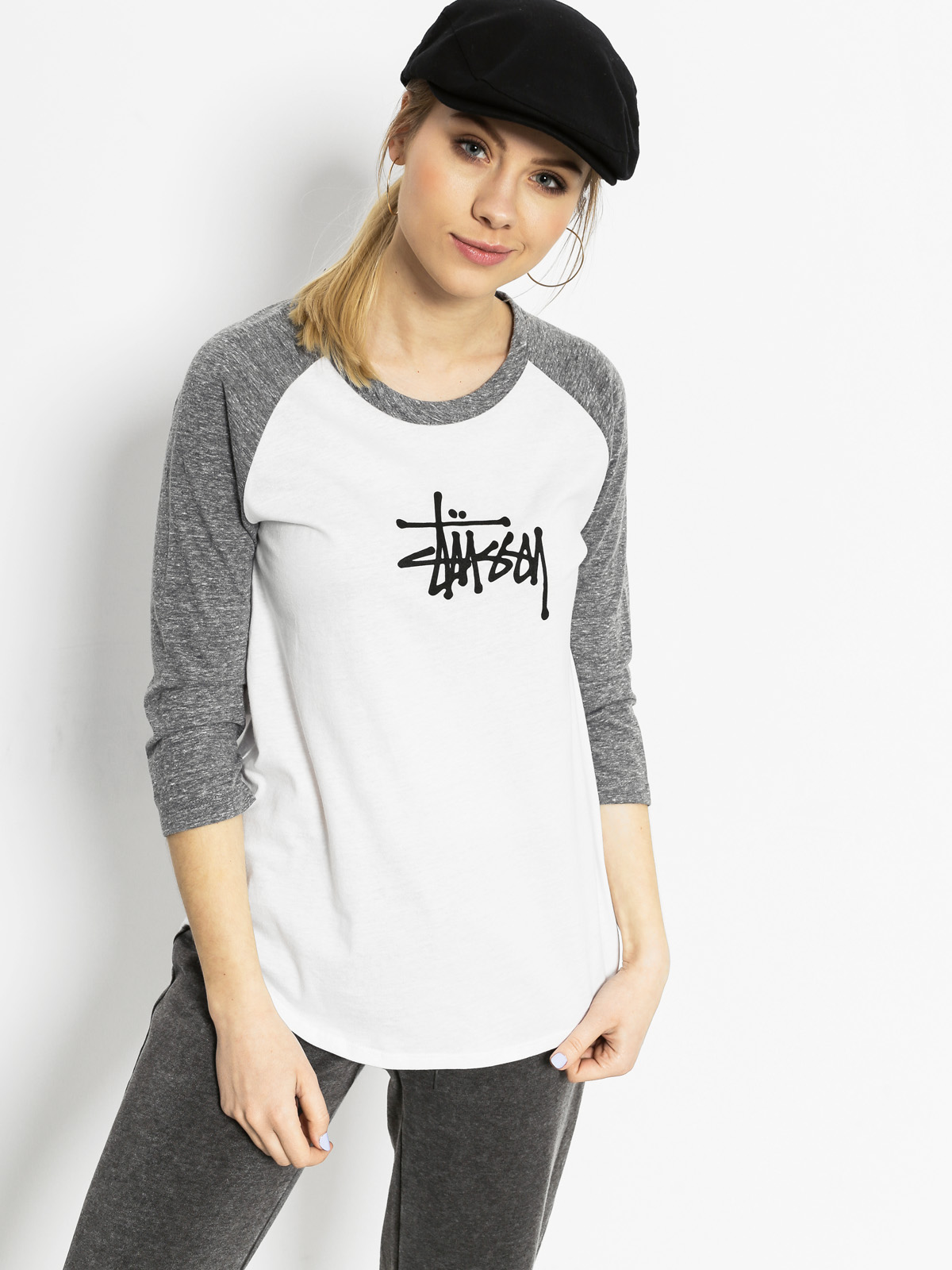 Stussy T-shirt Basic Raglan Wmn - grey (white/grey heather)