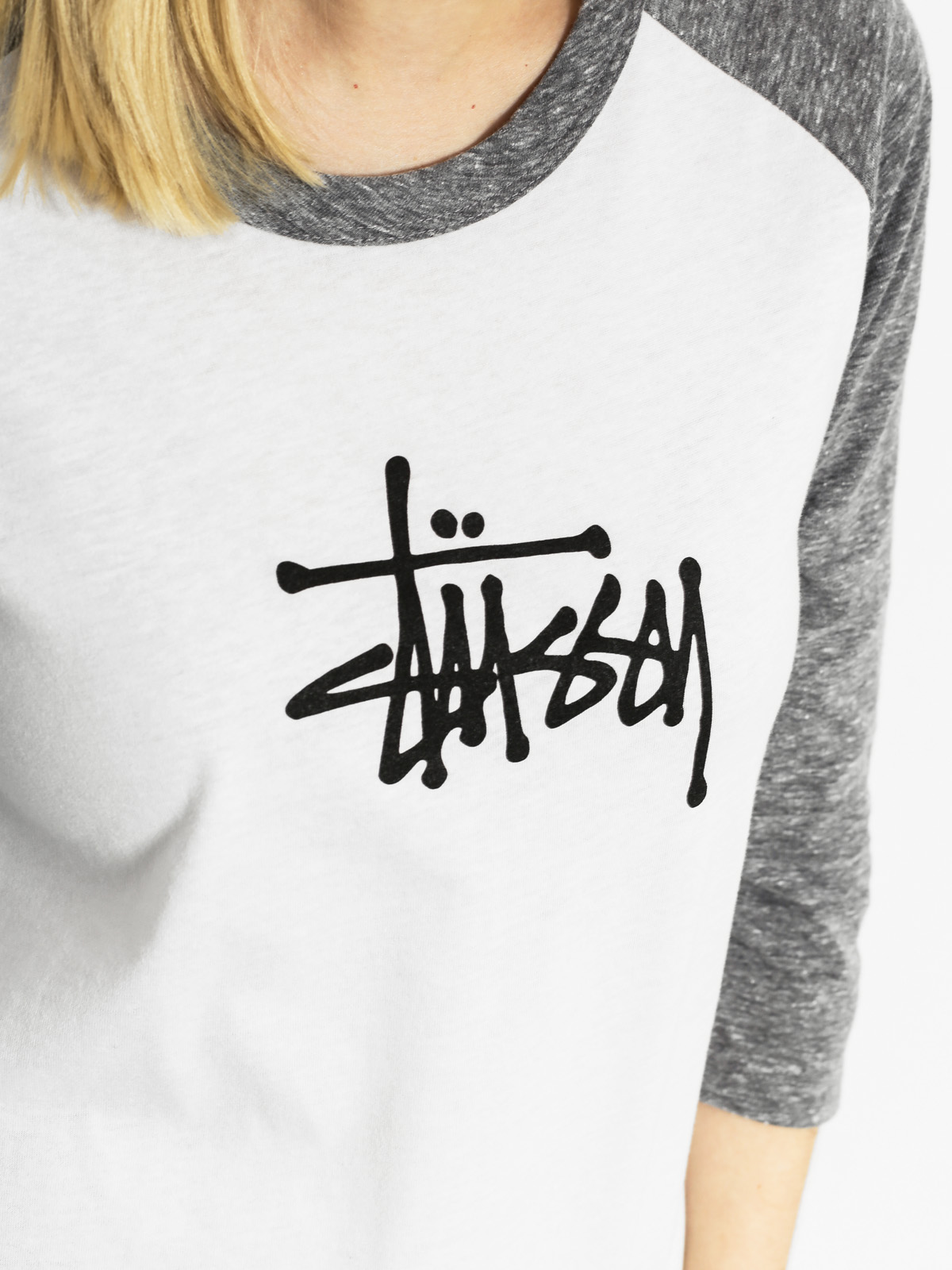 Stussy T-shirt Basic Raglan Wmn (white/grey heather)