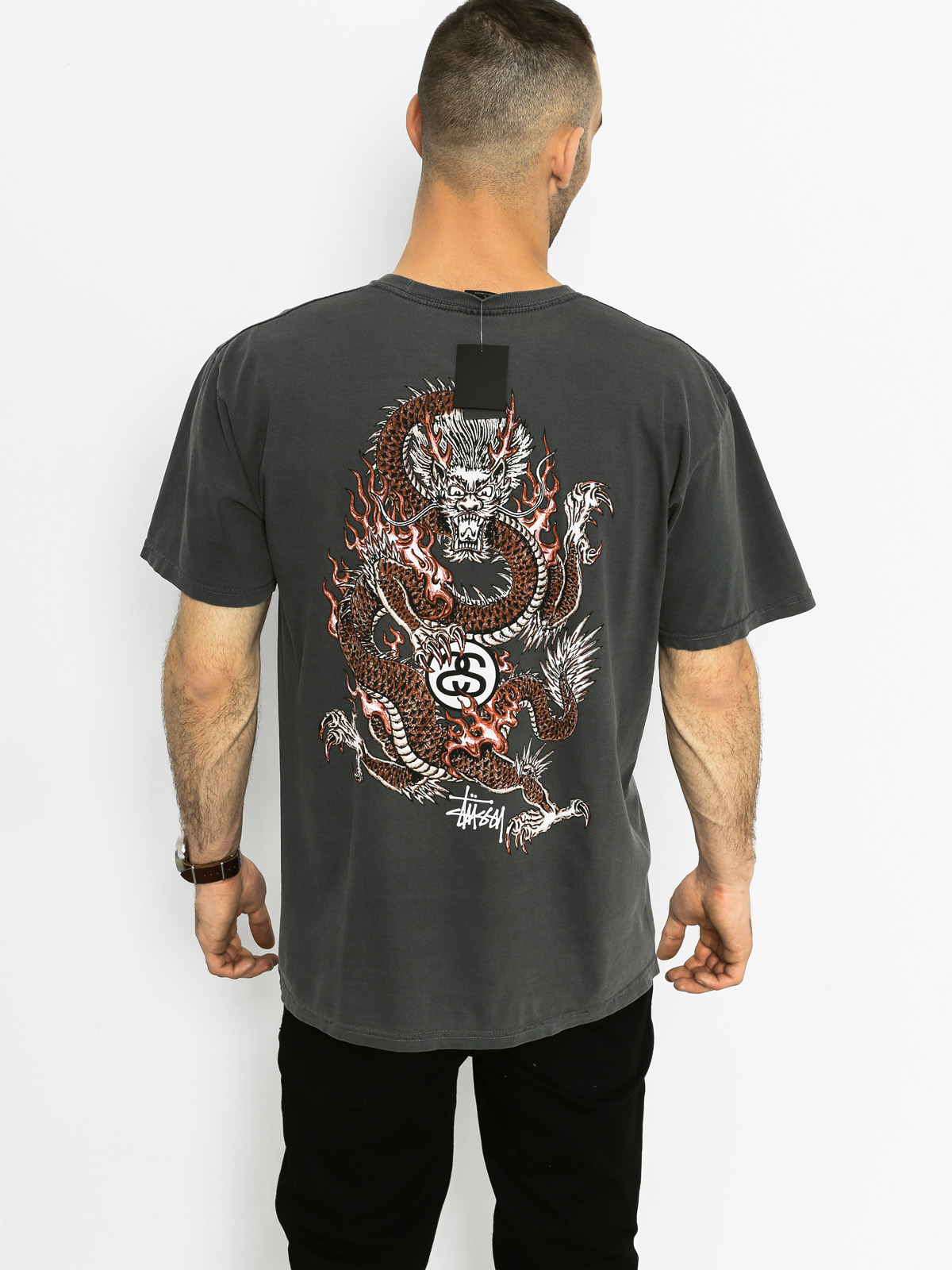 Stussy T-shirt Fire Dragon Pig Dyed (black)