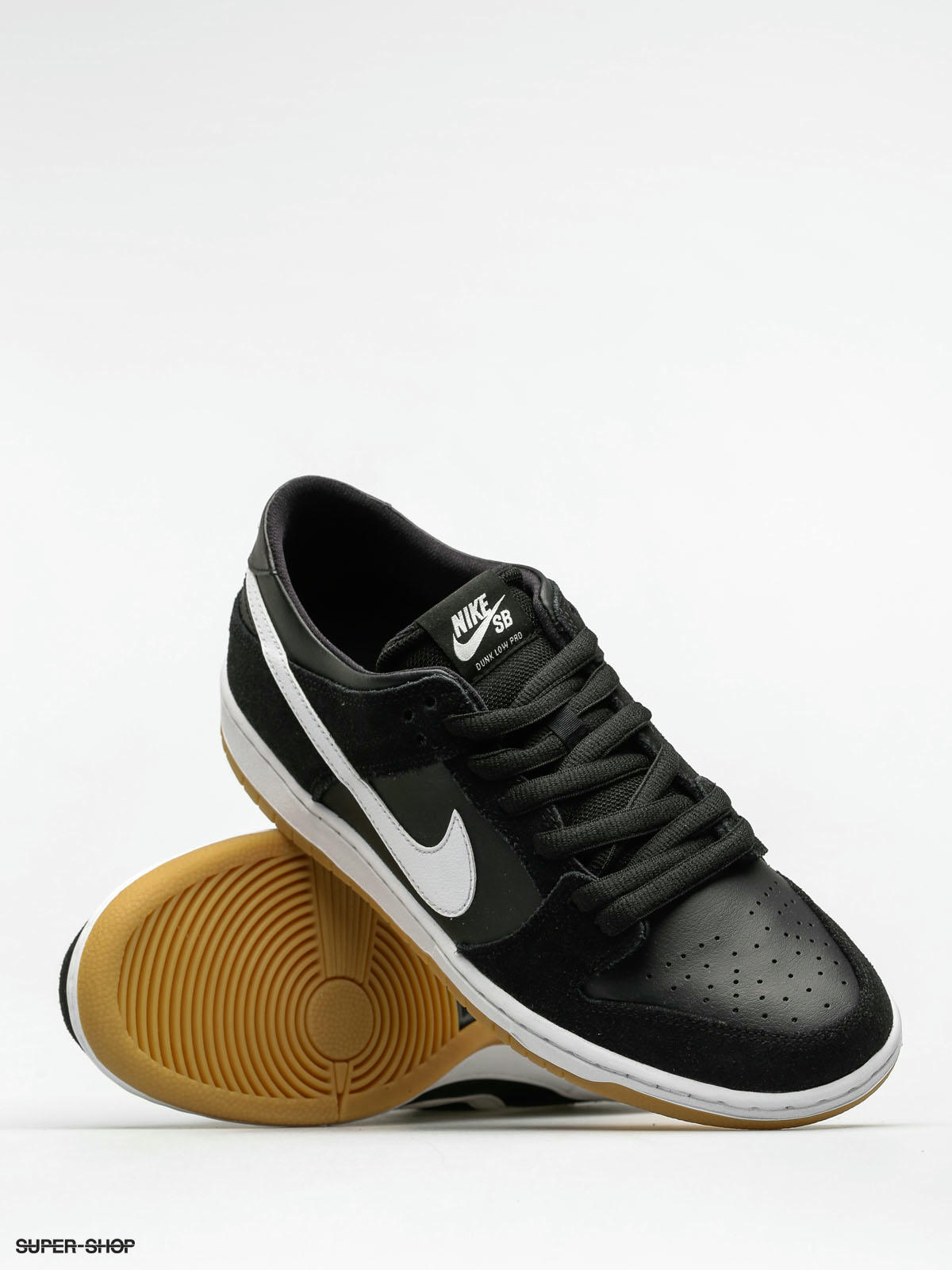 Nike SB Dunk Low Pro Shoes - Black / White - Black - Gum Light Brown