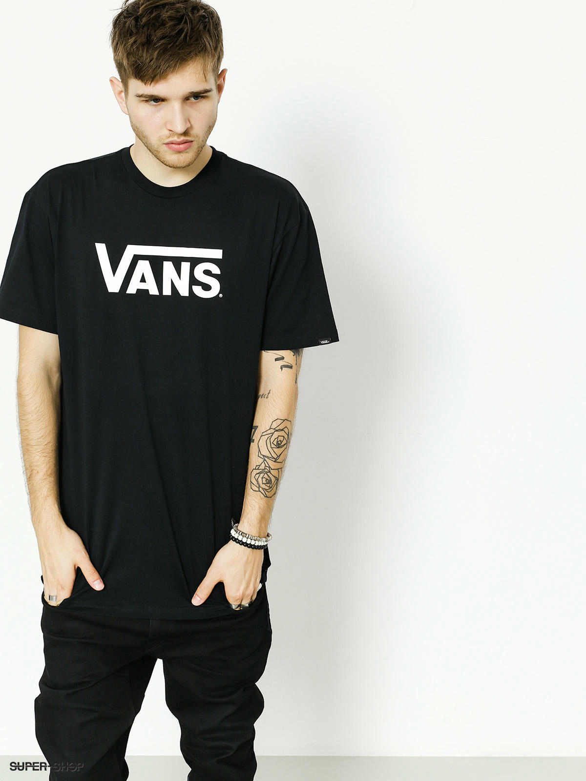 white and black vans shirt