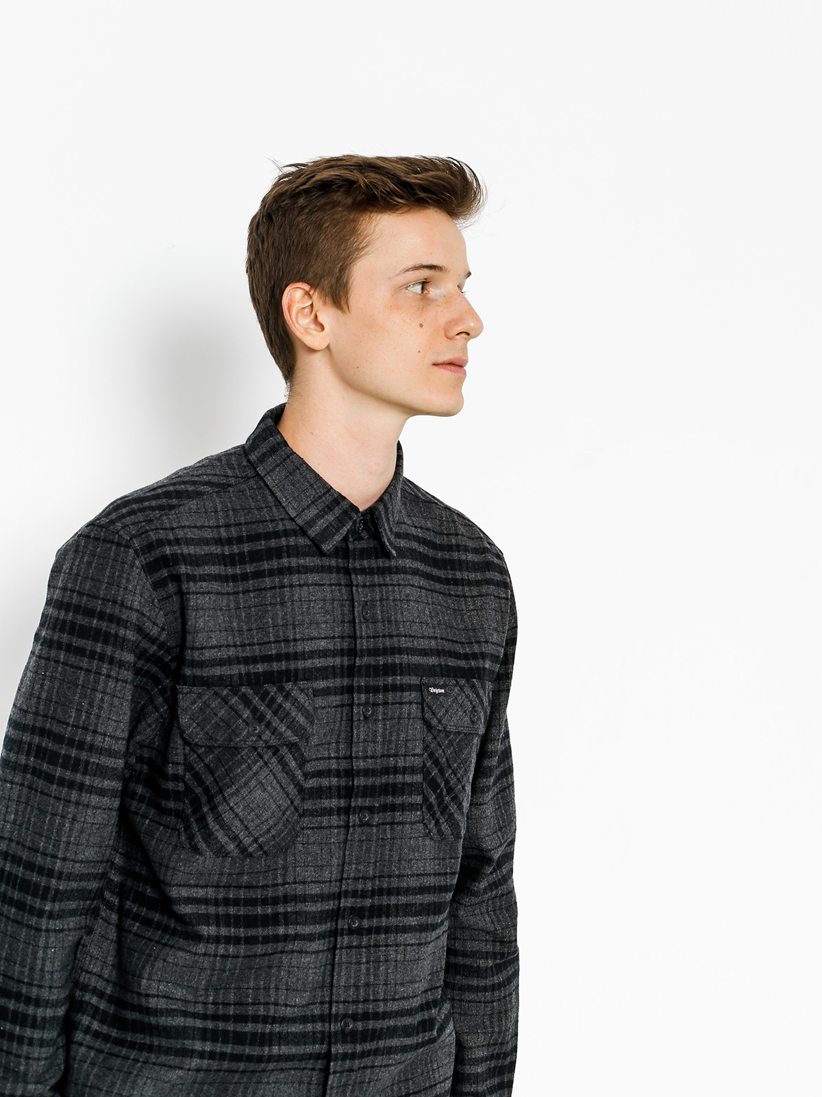 Brixton Shirt Bowery Flannel Ls (black/heather charcoal)